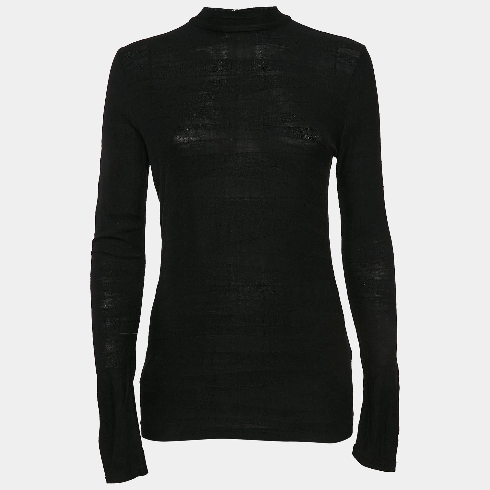 Pre Owned Boss By Hugo Boss Black Patterned Jersey Full Sleeve Sweater S