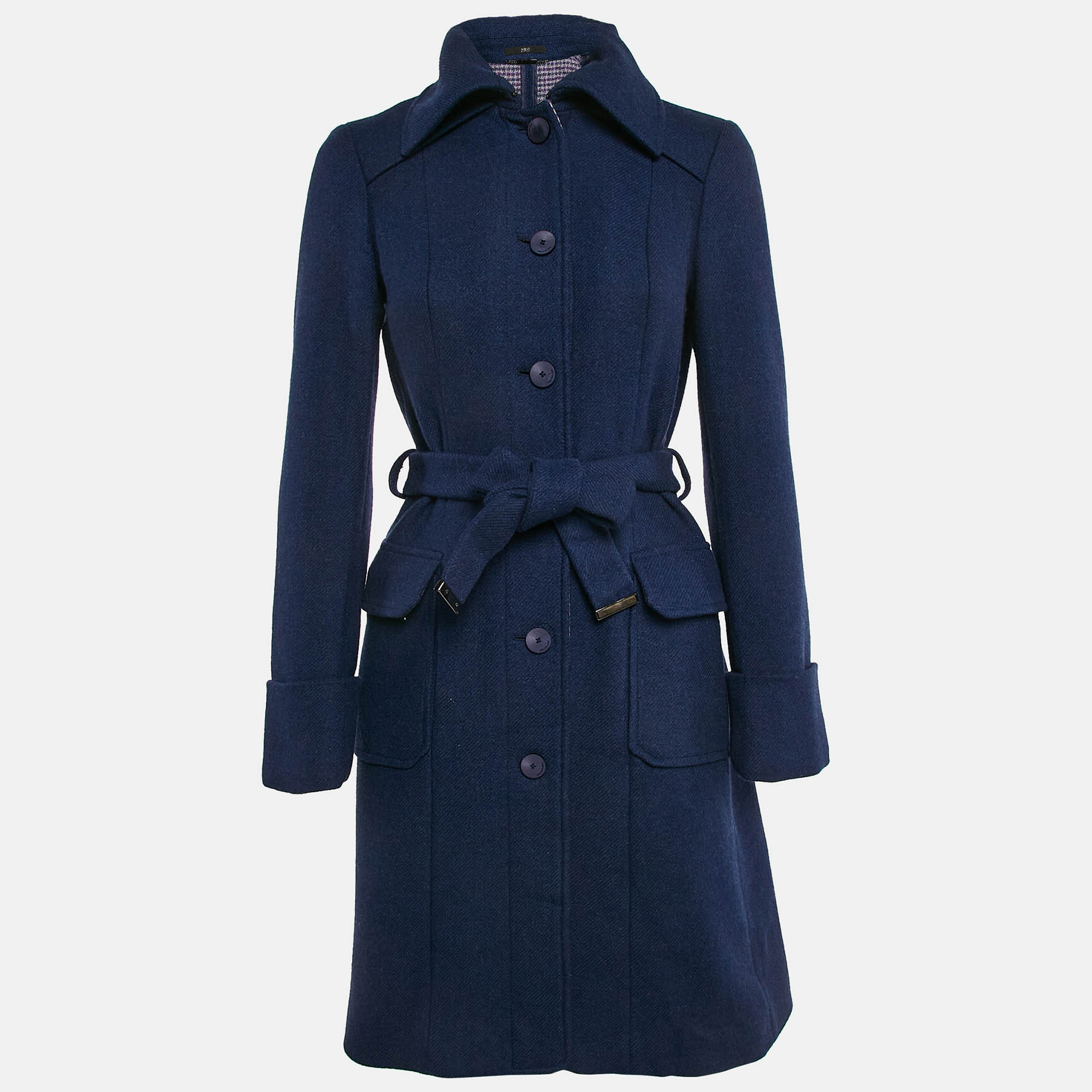 مملوكة مسبقًا Boss By Hugo Boss Royal Blue Wool Blend Belted Long Trenchcoat S