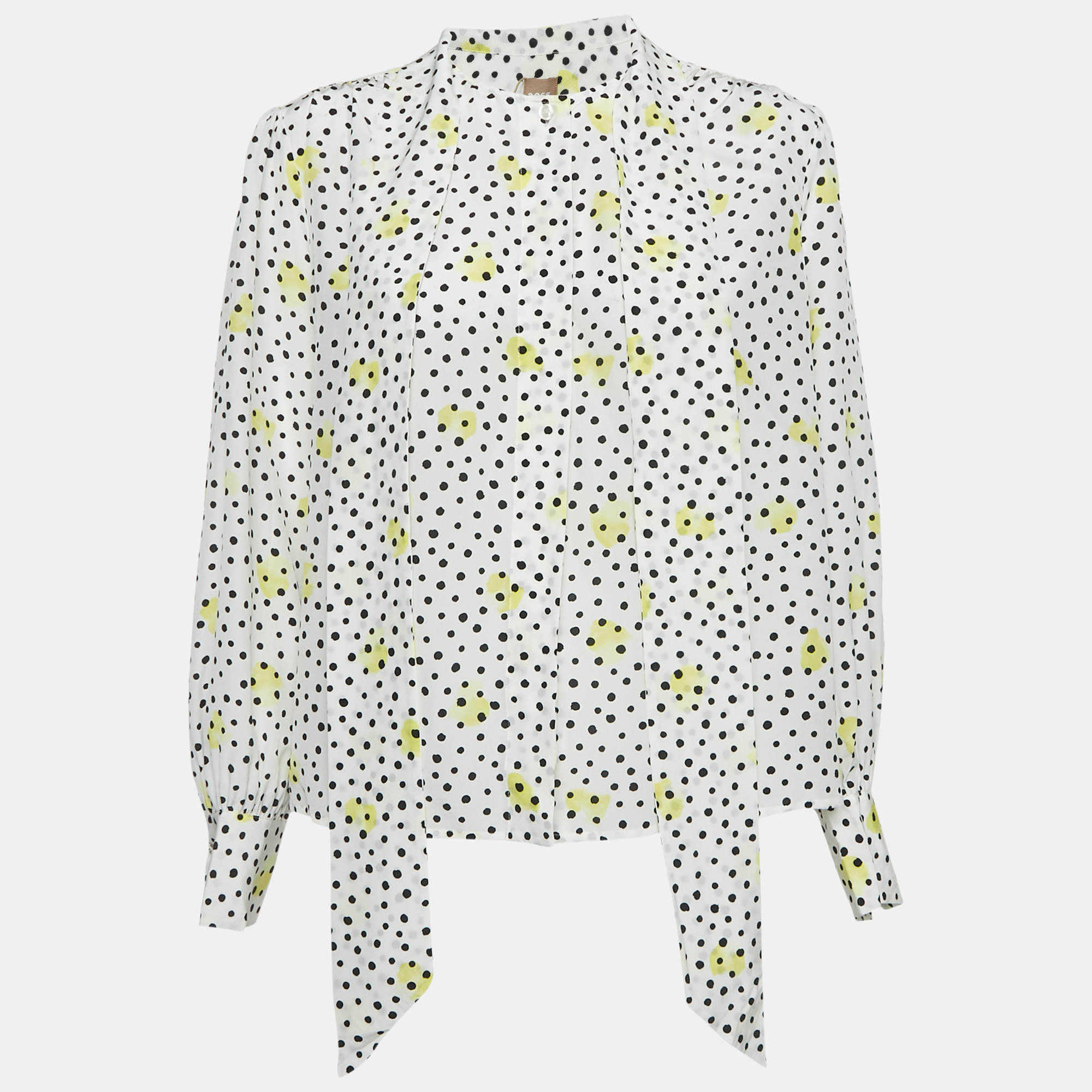 Boss By Hugo Boss White Polka Dots Silk Baboah Blouse M