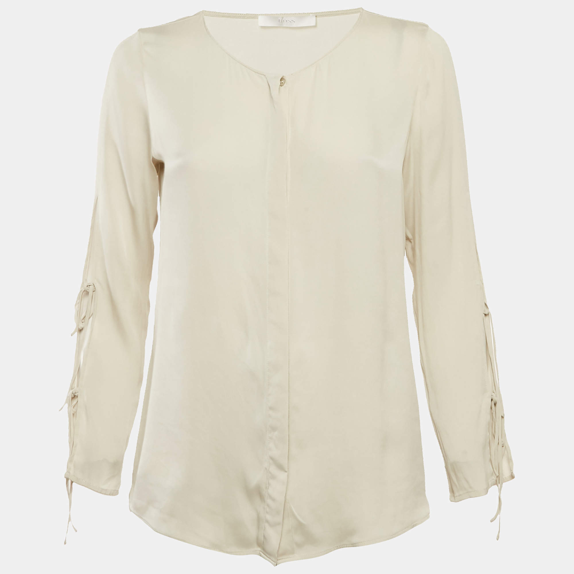 Boss By Hugo Boss Off-White Crepe Button Front Blouse L
