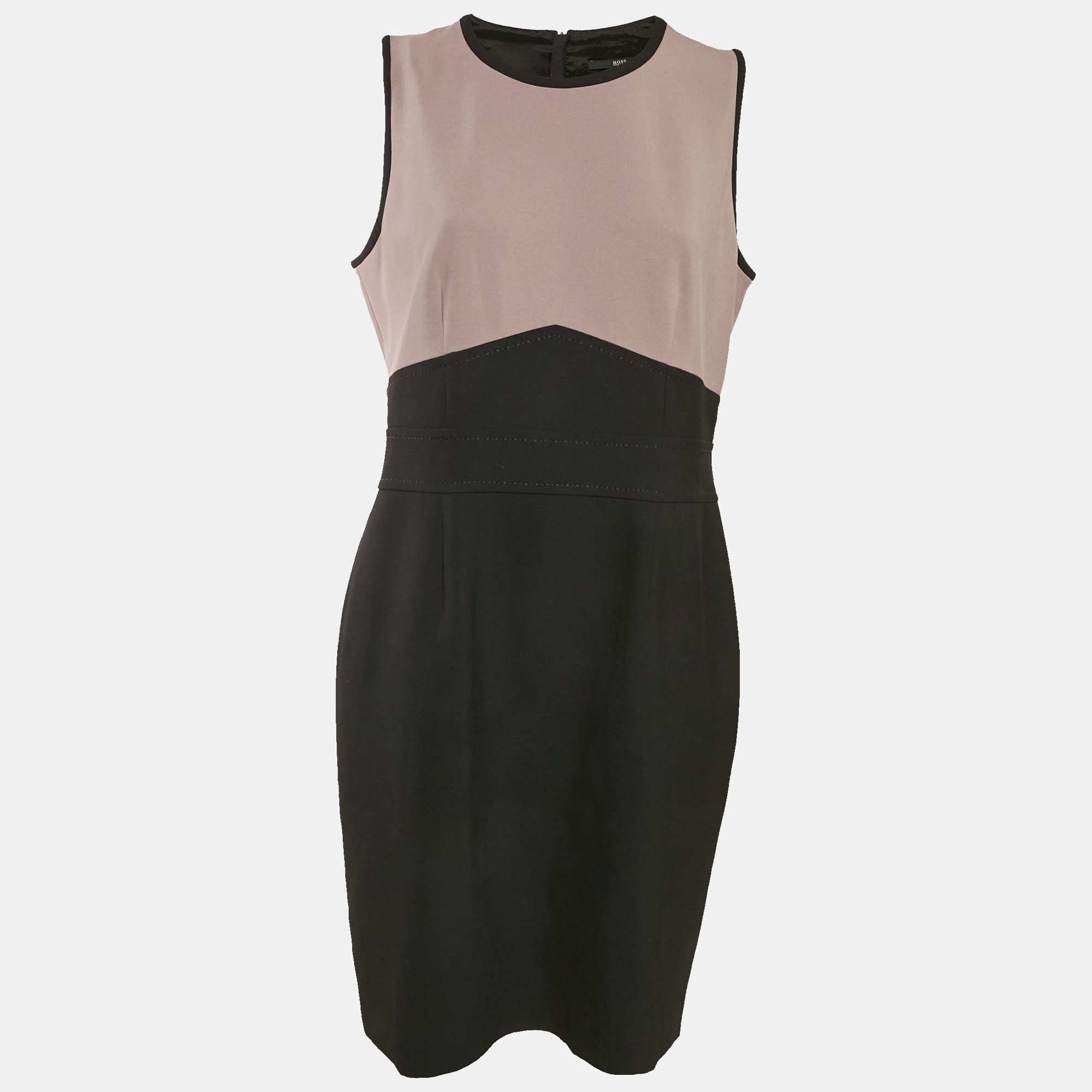 Pre Owned فستان بوس باي هوغو بوس دالوتا بلا أكمام كريب أسود/أرجواني قصير كبير