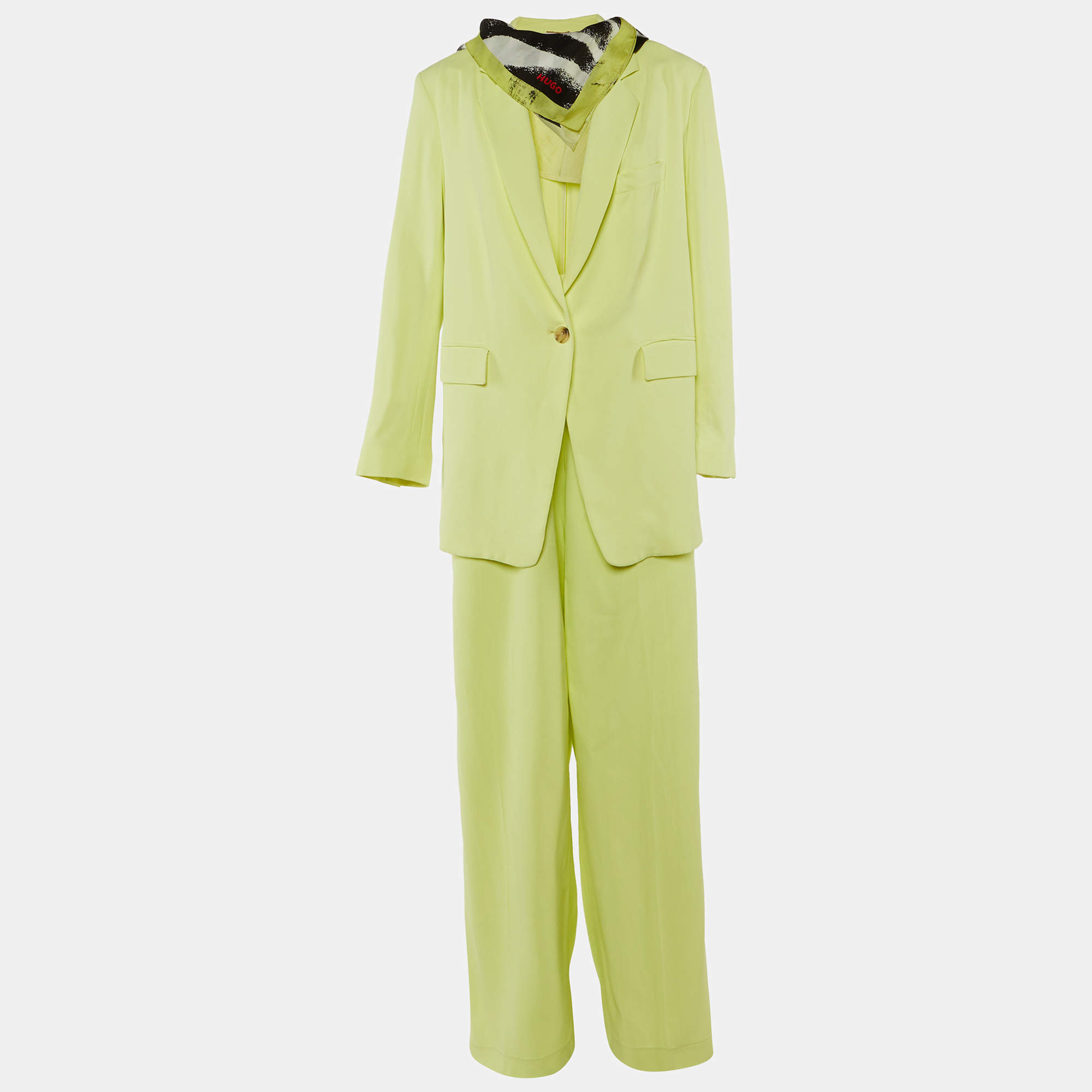 Pre Owned Boss by Hugo Boss Lime Yellow Crepe Jilllam/Tillla Suit Set L
