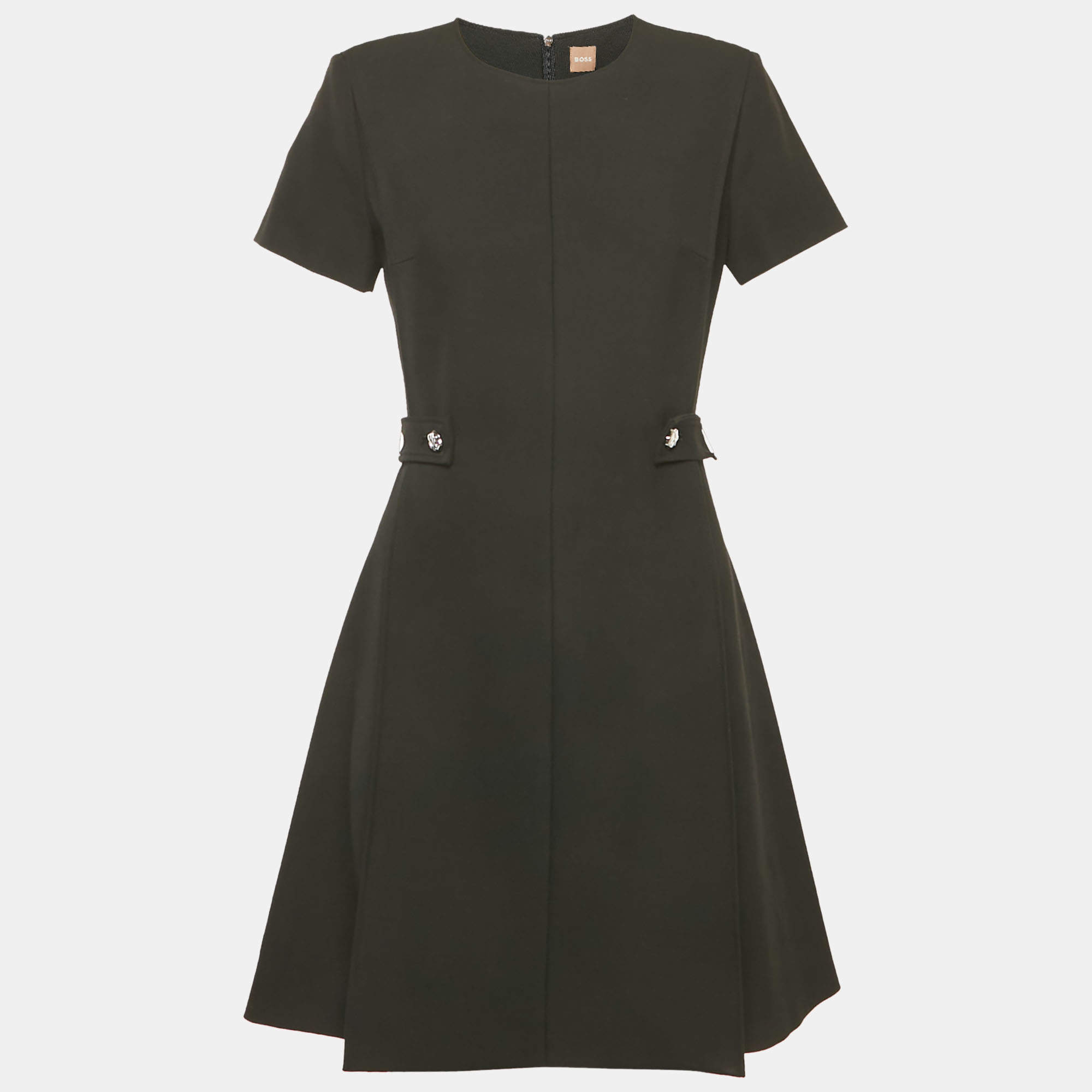 Pre Owned Boss By Hugo Boss Black Stretch Crepe Pleated Destena Dress S