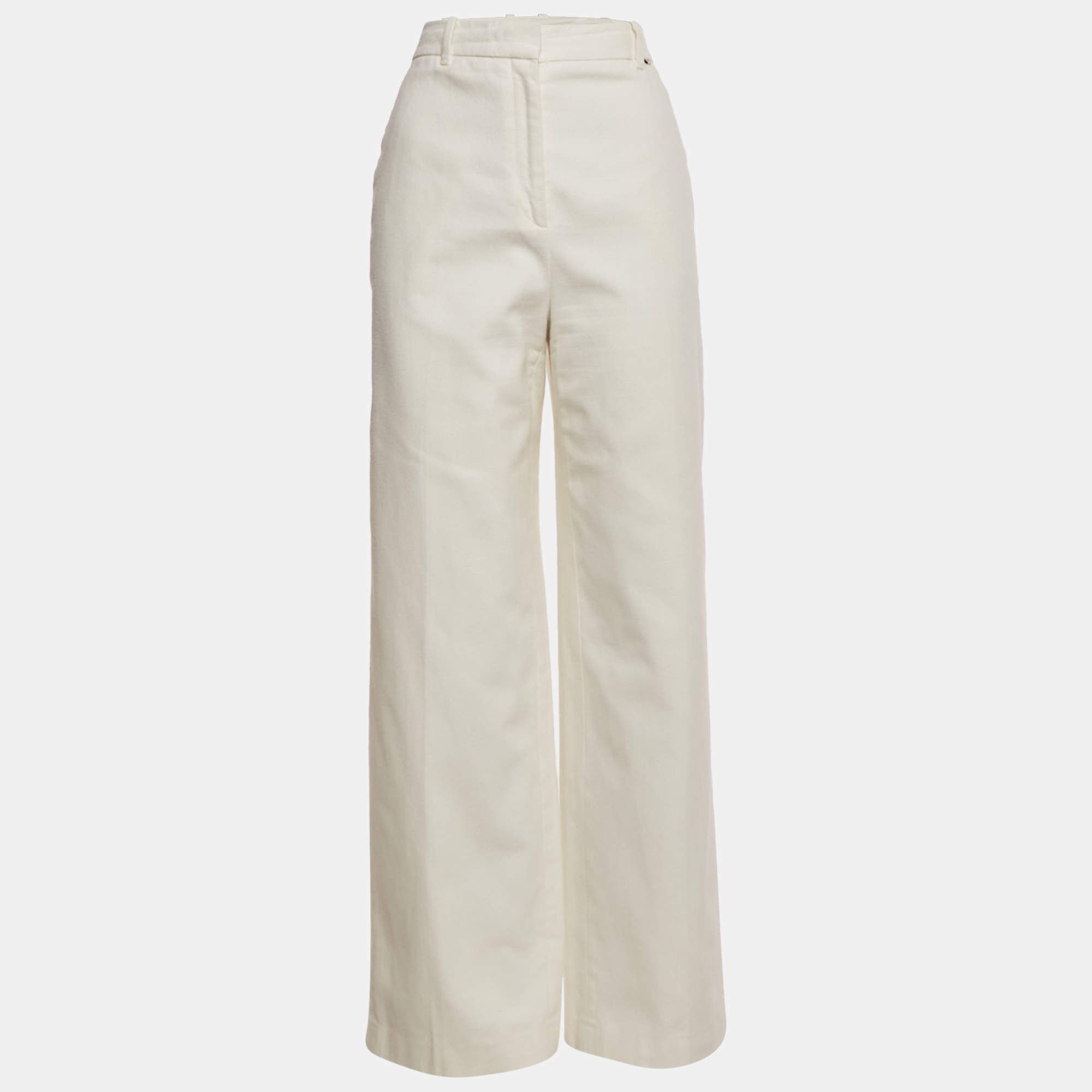 Pre Owned Boss By Hugo Boss White Cotton Wide-Leg Telette Trousers M