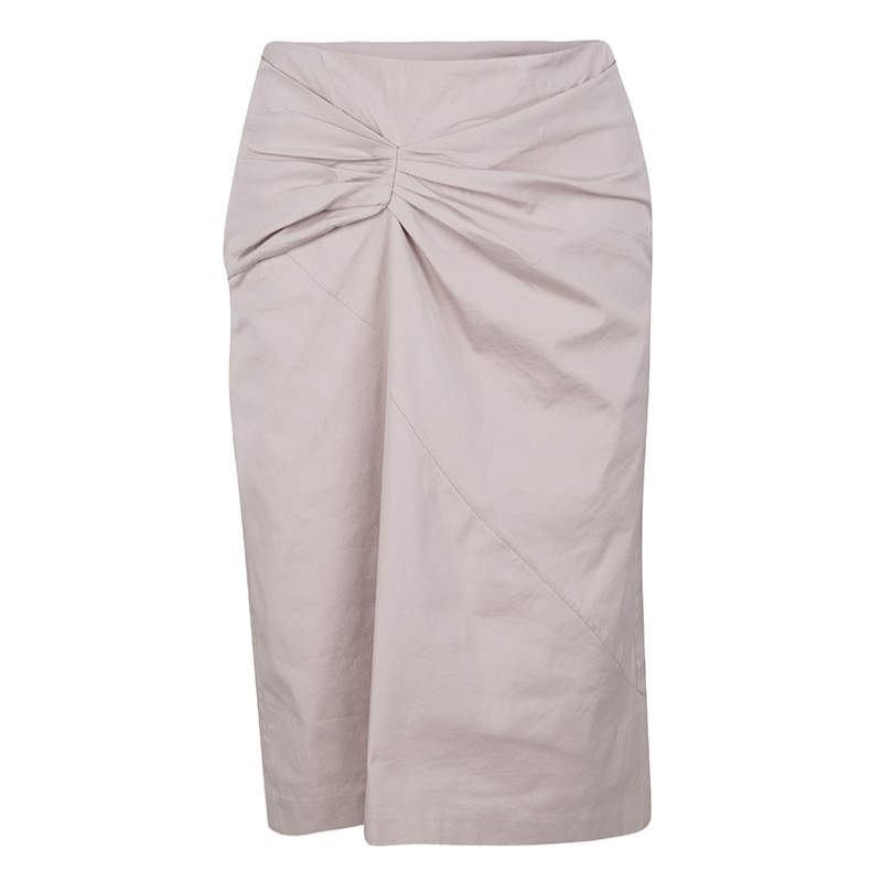 Pre Owned Boss By Hugo Boss Grey Ruched Stretch Cotton Pencil Skirt M