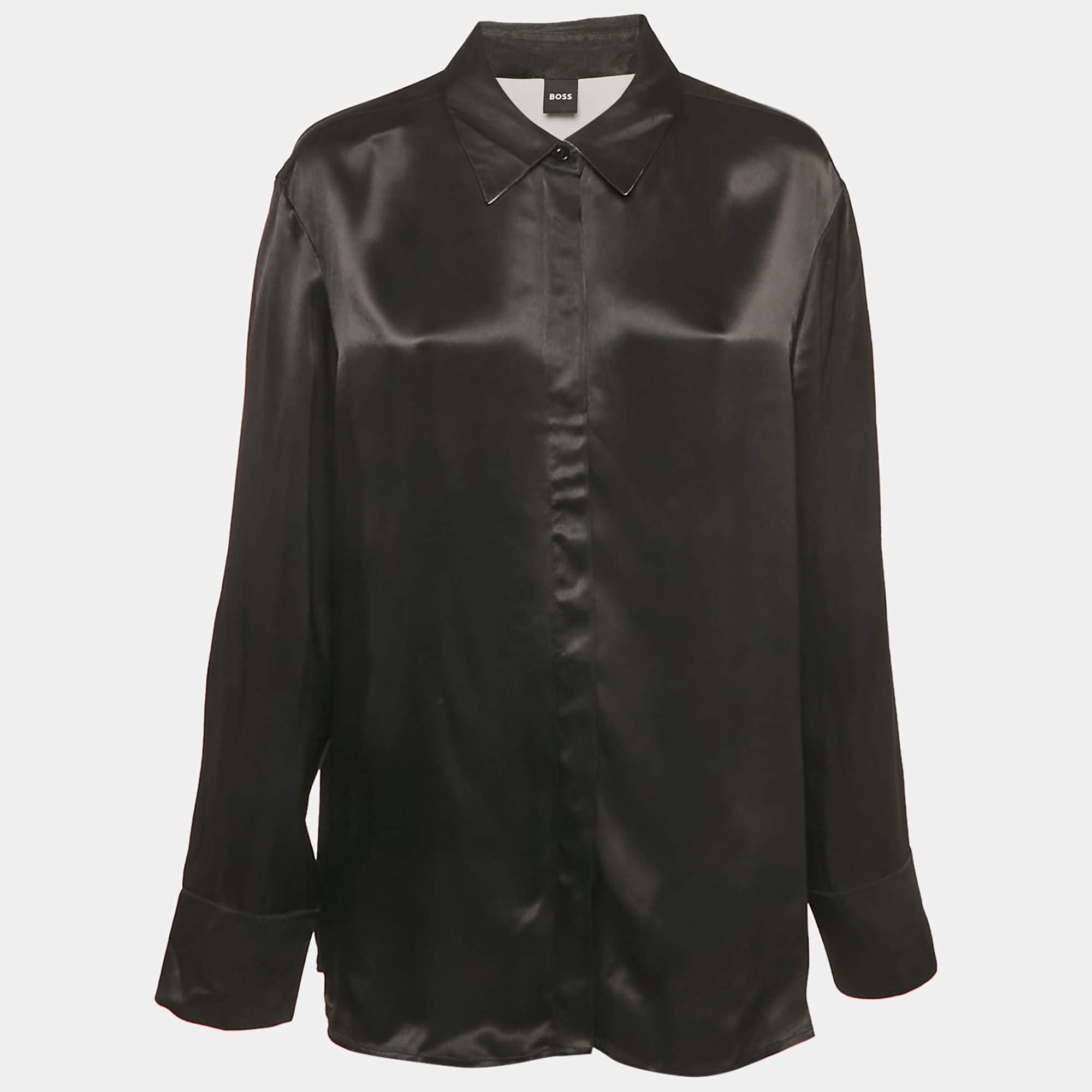 Pre Owned Boss By Hugo Boss Black Sateen Beruta Shirt XL