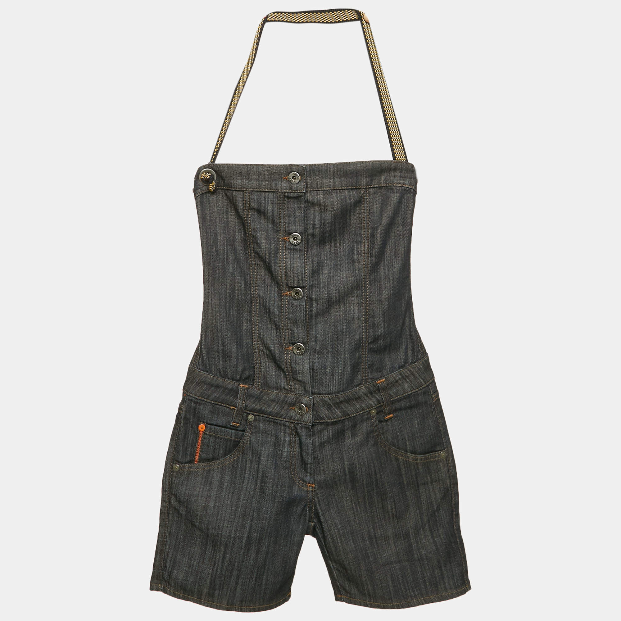 مملوكة مسبقًا Boss by Hugo Boss Navy Blue Denim Playsuit S