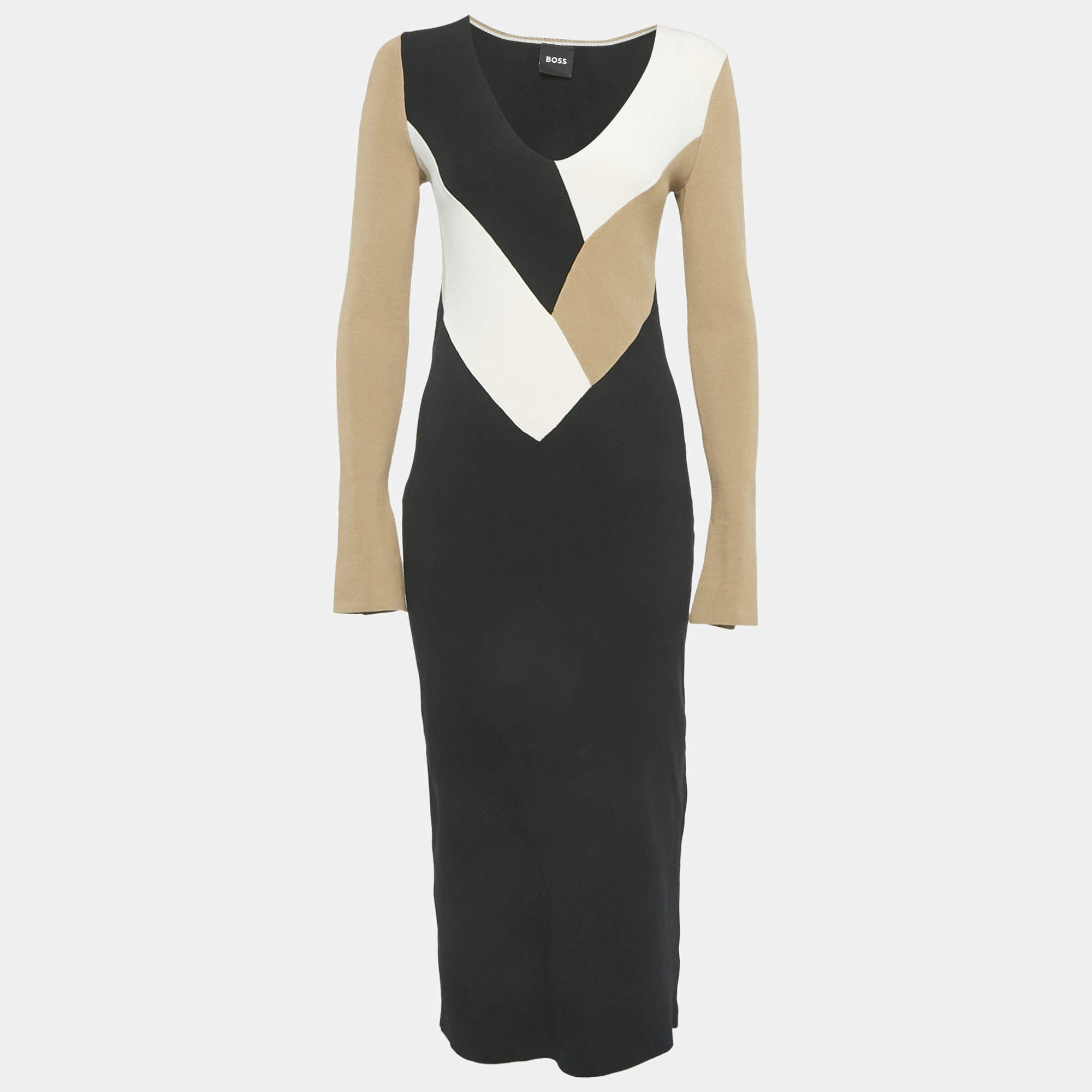 Pre Owned Boss By Hugo Boss Black Rib Knit Long Sleeve Florency Dress M