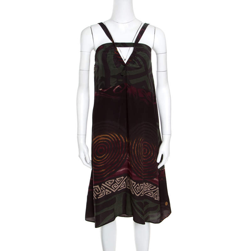 Pre Owned فستان بوس أورانج باي هوغو بوس آندي حرير مطبوع متعدد الألوان بلا أكمام S