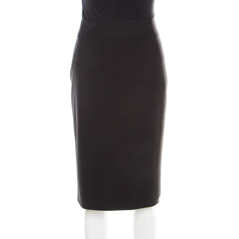 Pre Owned Boss By Hugo Boss Black Stretch Wool Tailored Pencil Skirt M