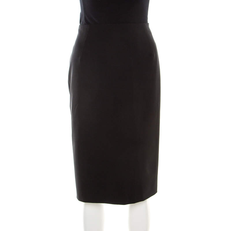Pre Owned Boss by Hugo Boss Black Stretch Wool Pencil Skirt M