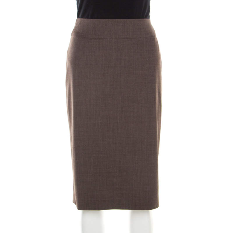 Pre Owned Boss By Hugo Boss Brown Stretch Wool Pencil Skirt M