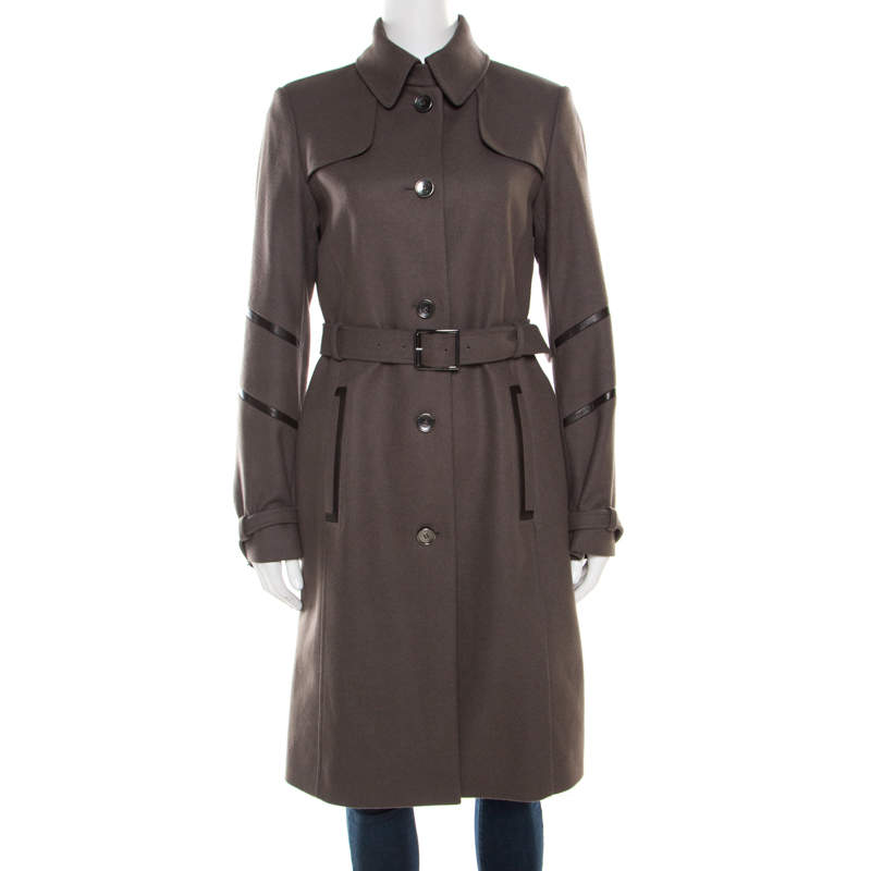 Pre Owned Boss By Hugo Boss Grey Wool Belted Cathlin Over Coat S