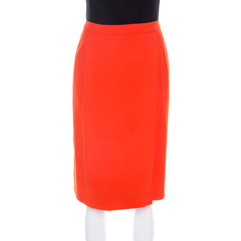 Pre Owned تنورة بوس باي هوغو بوس كريب برتقالي طبقات L