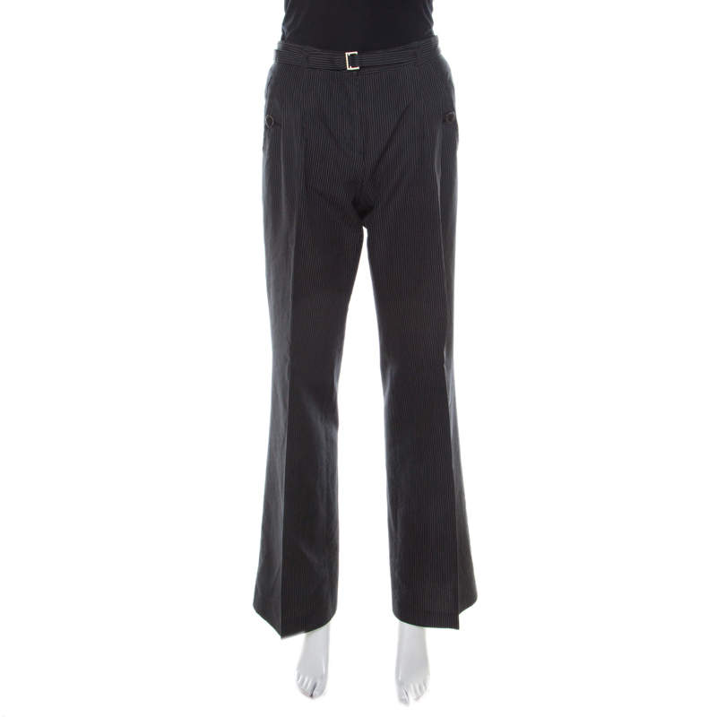 مملوكة مسبقًا بنطلون بوس هوغو بوس قطن مخطط بأرجل واسعة وحزام S