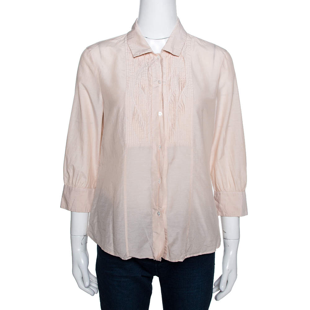 Pre Owned بلوزة بوس باي هوغو بوس طيات أمامية قطن بيج M