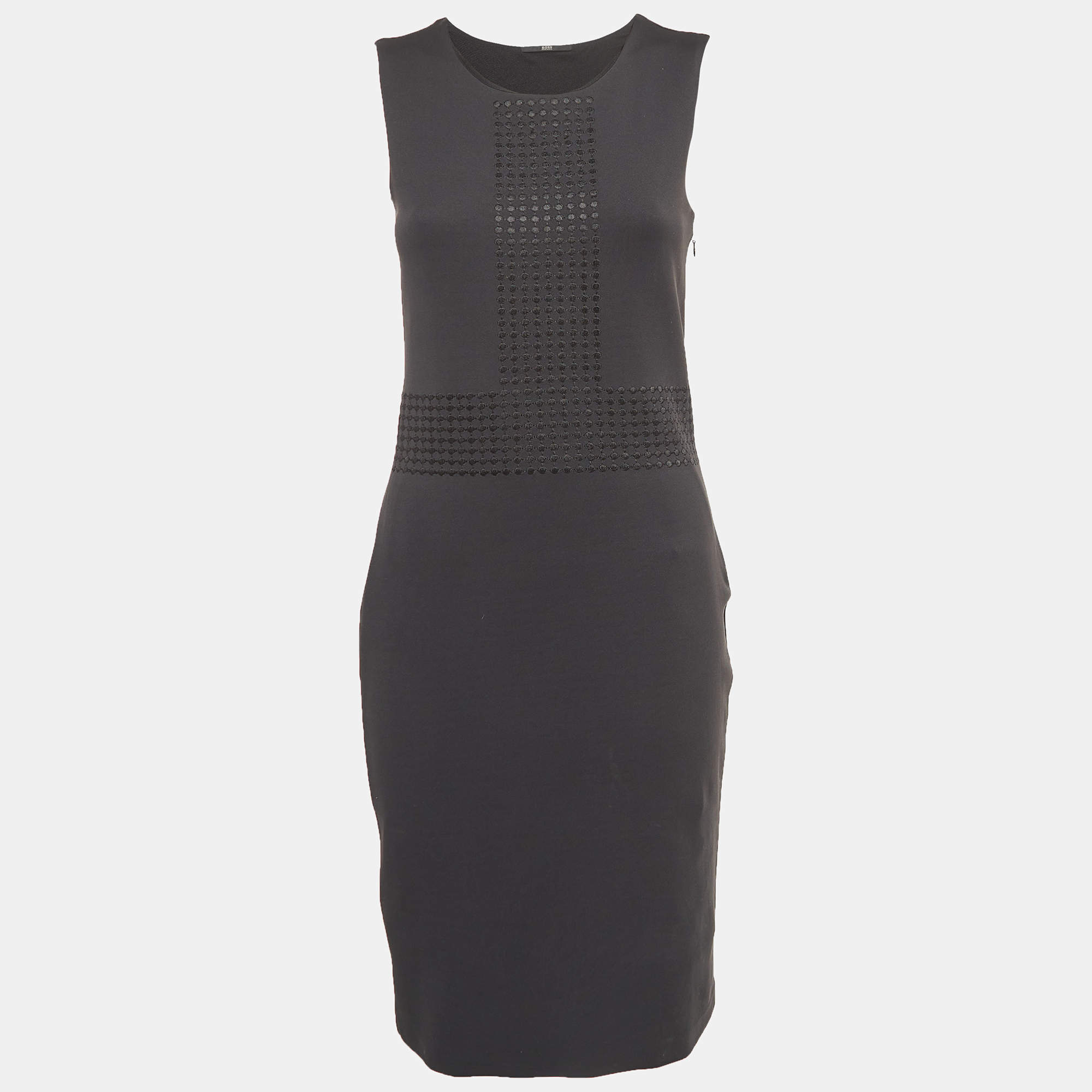 Pre Owned Boss By Hugo Boss Black Patterned Knit Sleeveless Short Dress S