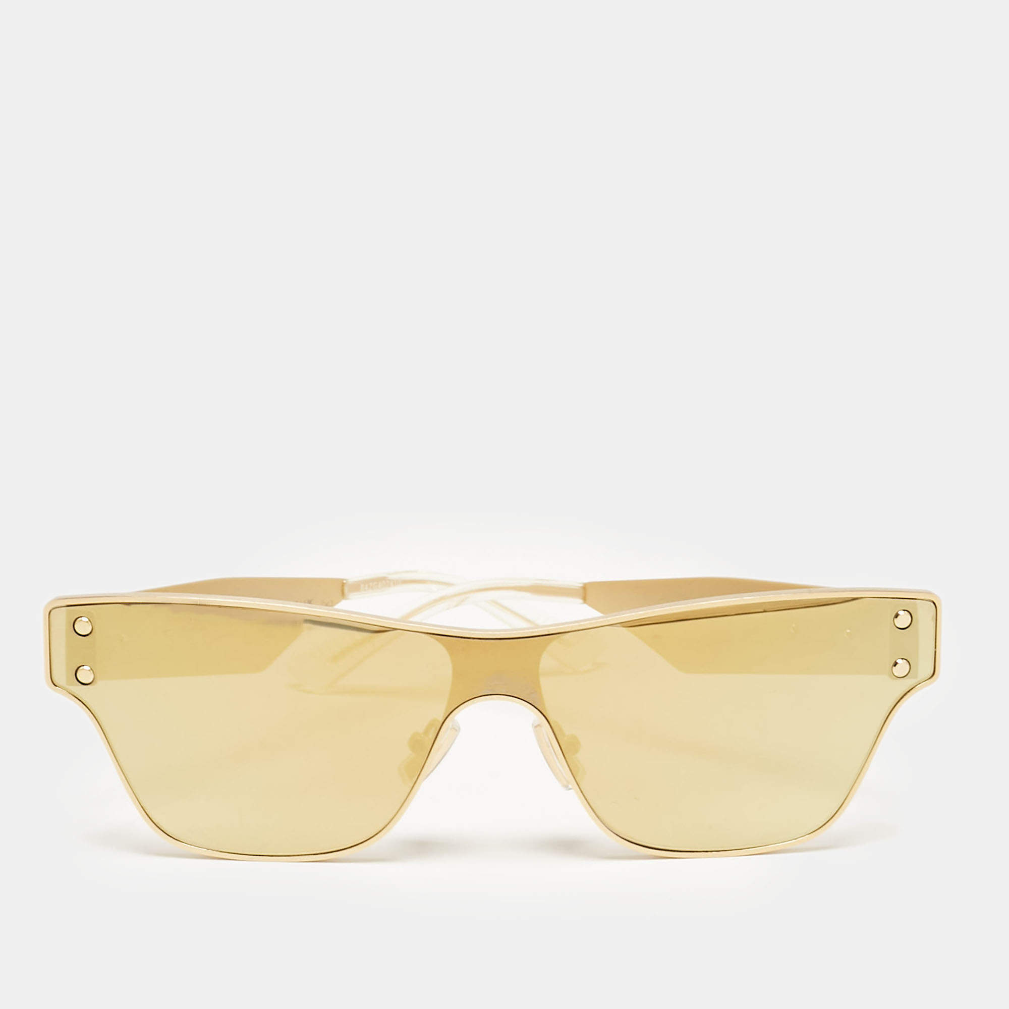Bottega Veneta Gold Tone/Grey & Gold Mirrored BV1148S Rectangle Sunglasses
