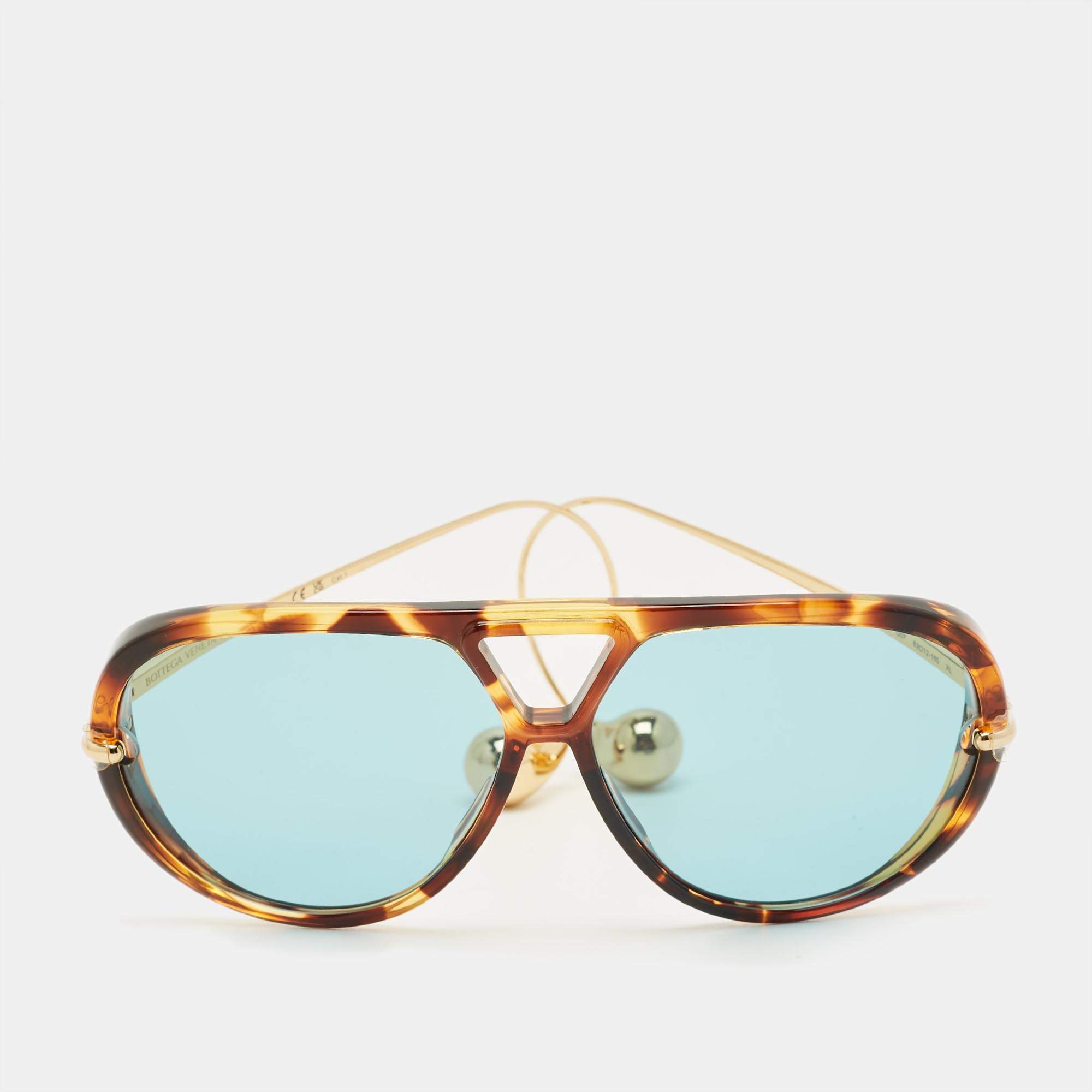 Pre Owned Bottega Veneta Tortoise Brown/Green BV1273S  Drop Aviator Sunglasses