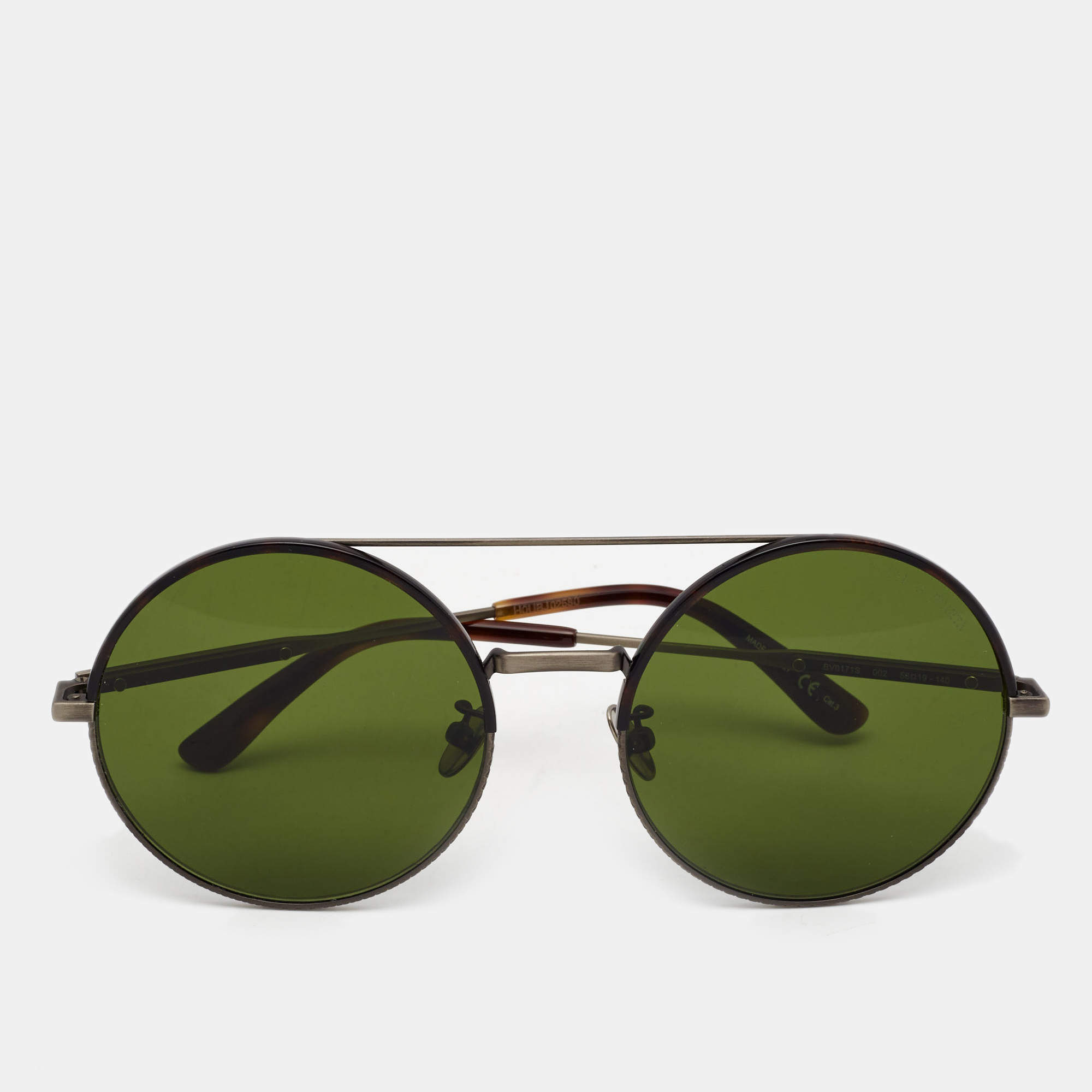 Pre Owned Bottega Veneta Green BV0171S Round Sunglasses