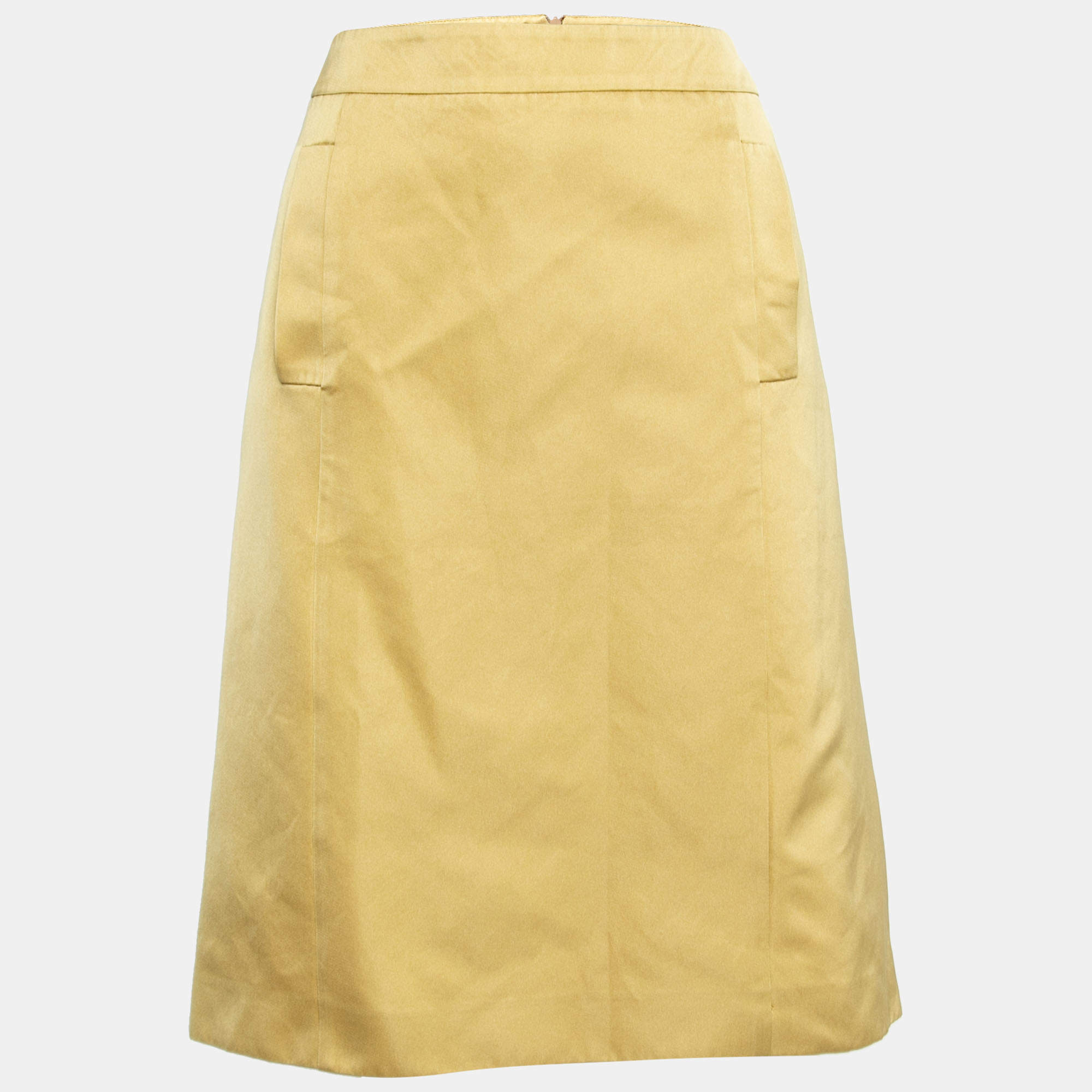 Pre Owned Bottega Veneta Gold Crepe De Chine Pocketed Skirt M