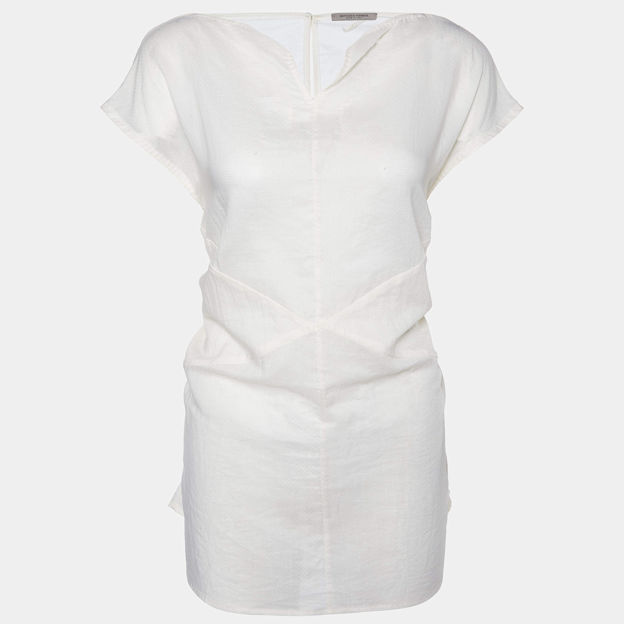 Bottega Veneta Cream Cotton & Silk Tie Detail Top M