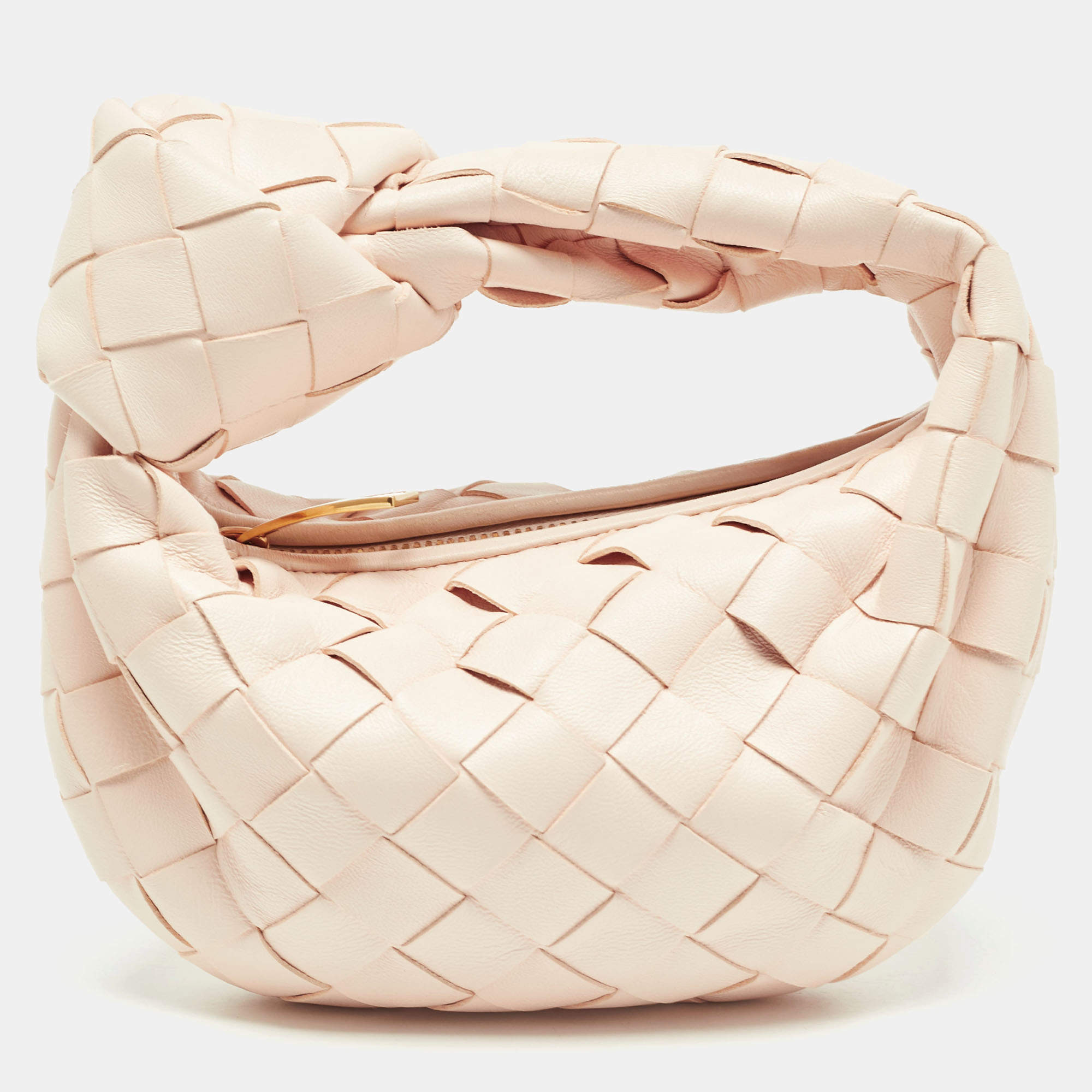 Pre Owned Bottega Veneta Light Peach Intrecciato Leather Candy Jodie Bag
