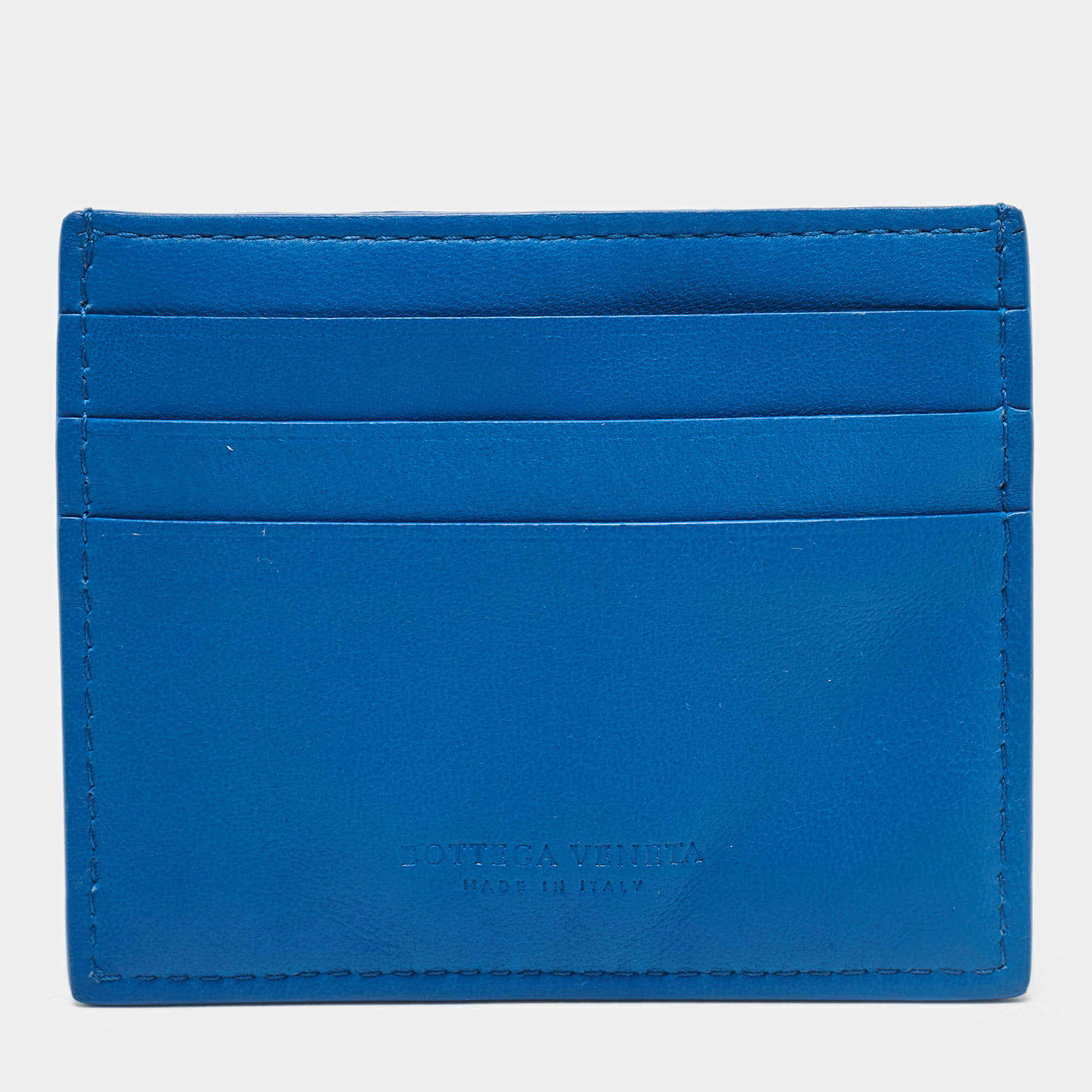 Pre Owned Bottega Veneta Blue Maxi Intrecciato Leather Card Holder