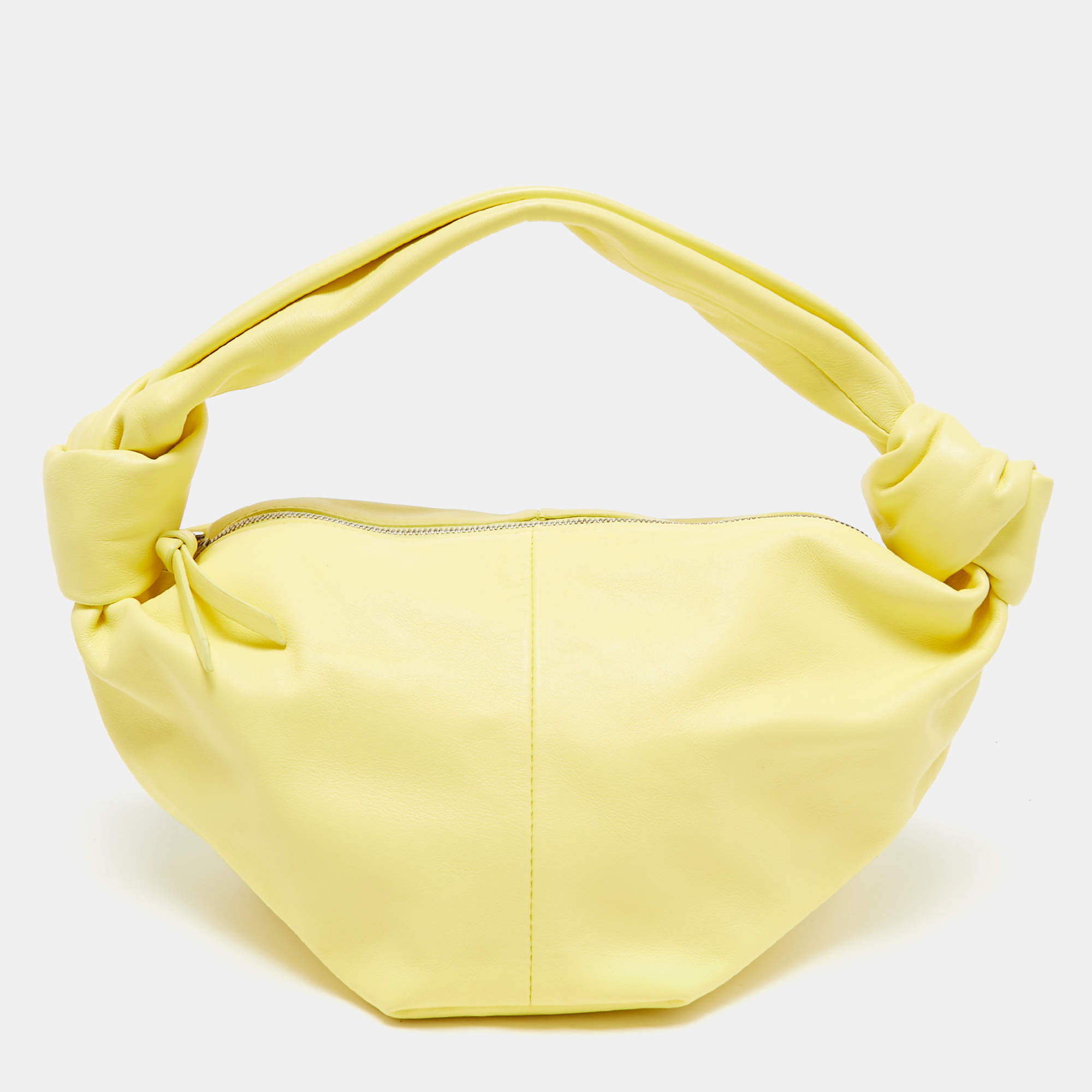 Pre Owned Bottega Veneta Yellow Leather Mini Double Knot Bag