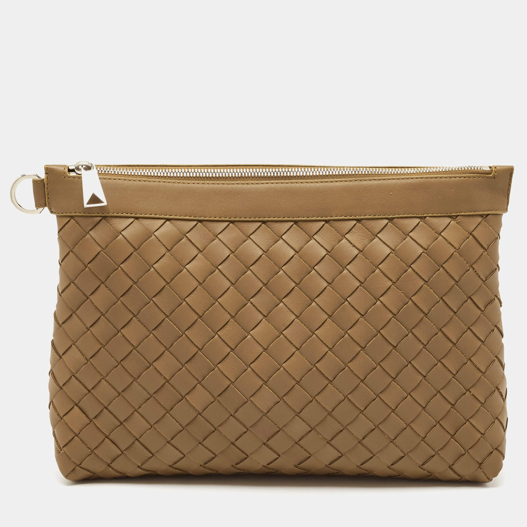 Bottega Veneta Brown Intrecciato Leather Oversized Zip Pouch