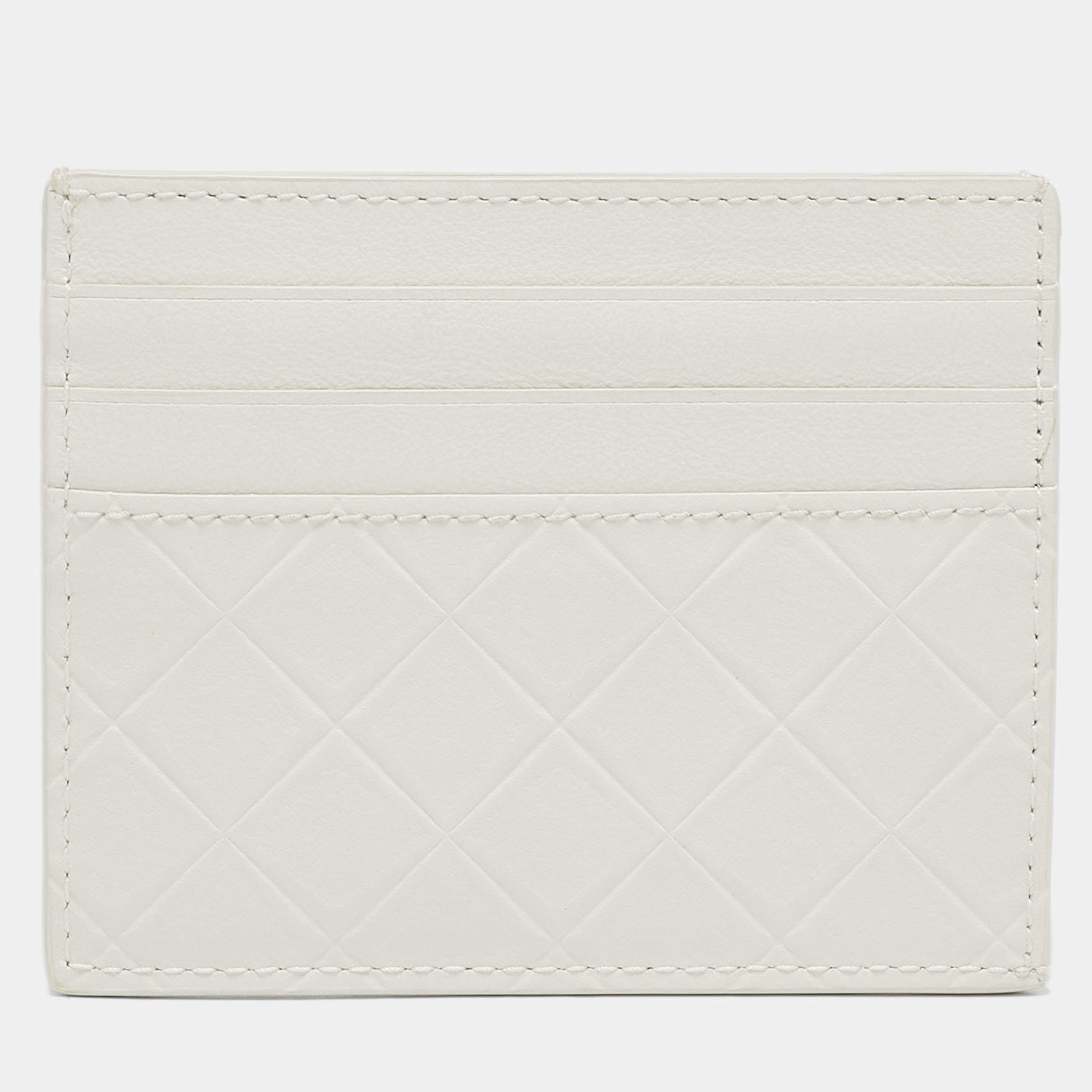 Bottega Veneta White Diamond Embossed Leather Card Holder