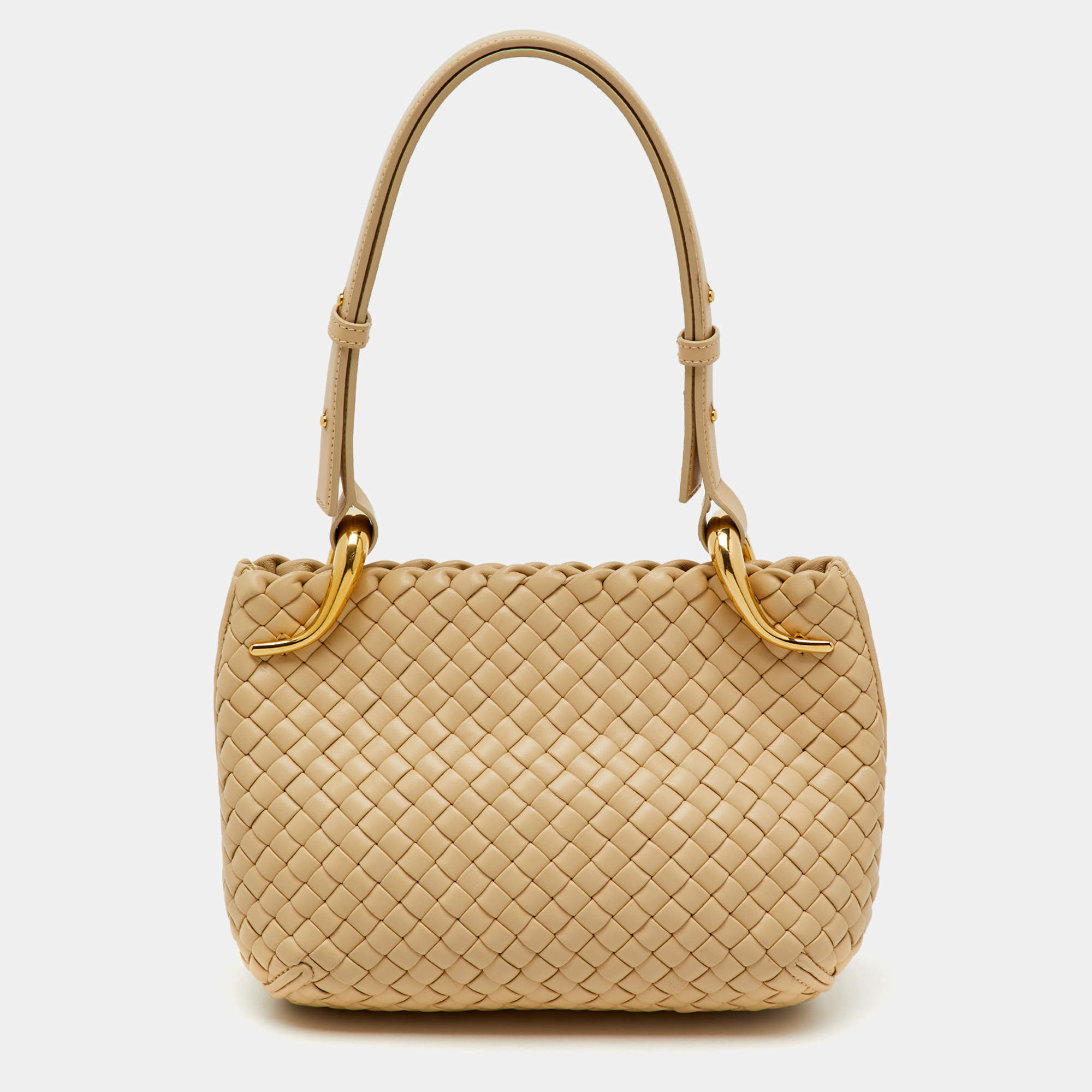 Bottega Veneta Cream Intrecciato Leather Small Clicker Shoulder Bag
