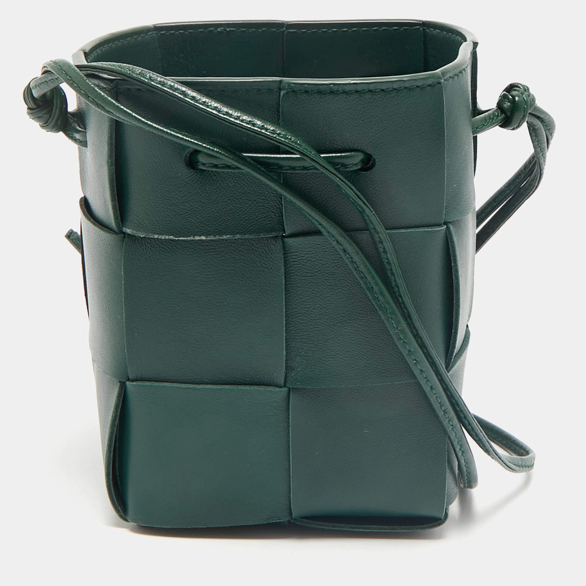 Bottega Veneta Dark Green Intrecciato Leather Mini Cassette Bucket Bag