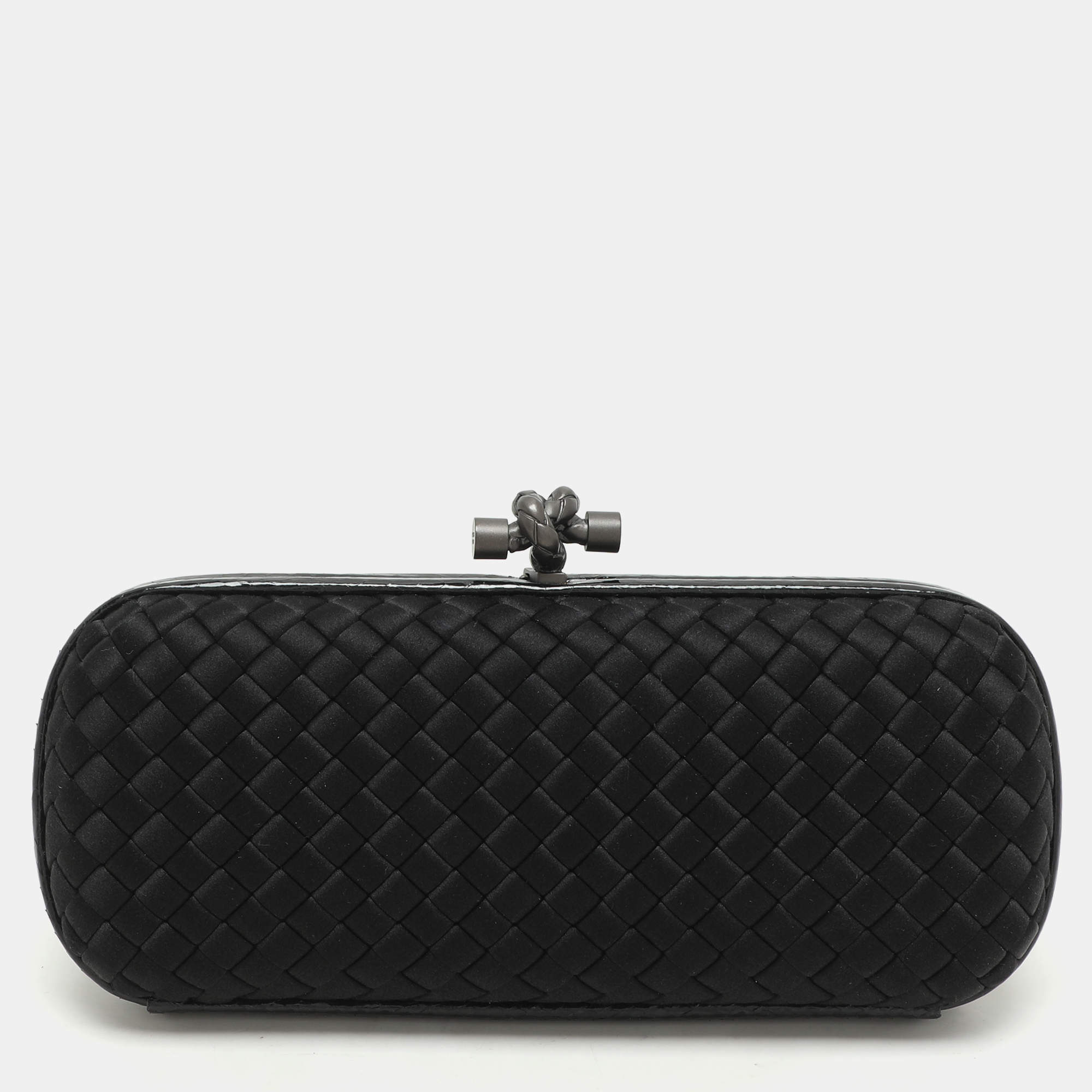 Bottega Veneta Black Intrecciato Satin and Ayers Impero Stretch Knot Clutch