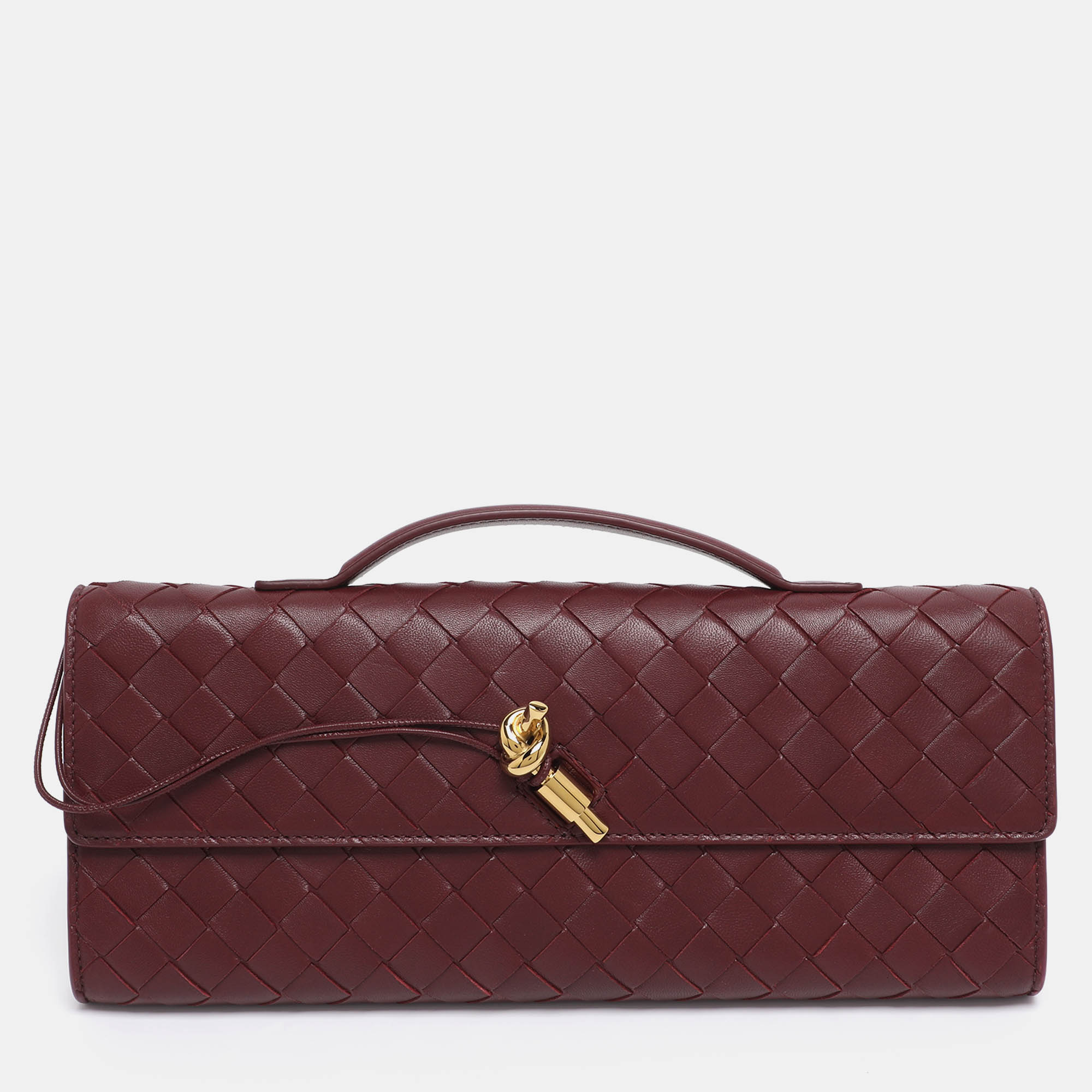 Pre Owned Bottega Veneta Burgundy Intrecciato Leather Medium Andiamo Clutch