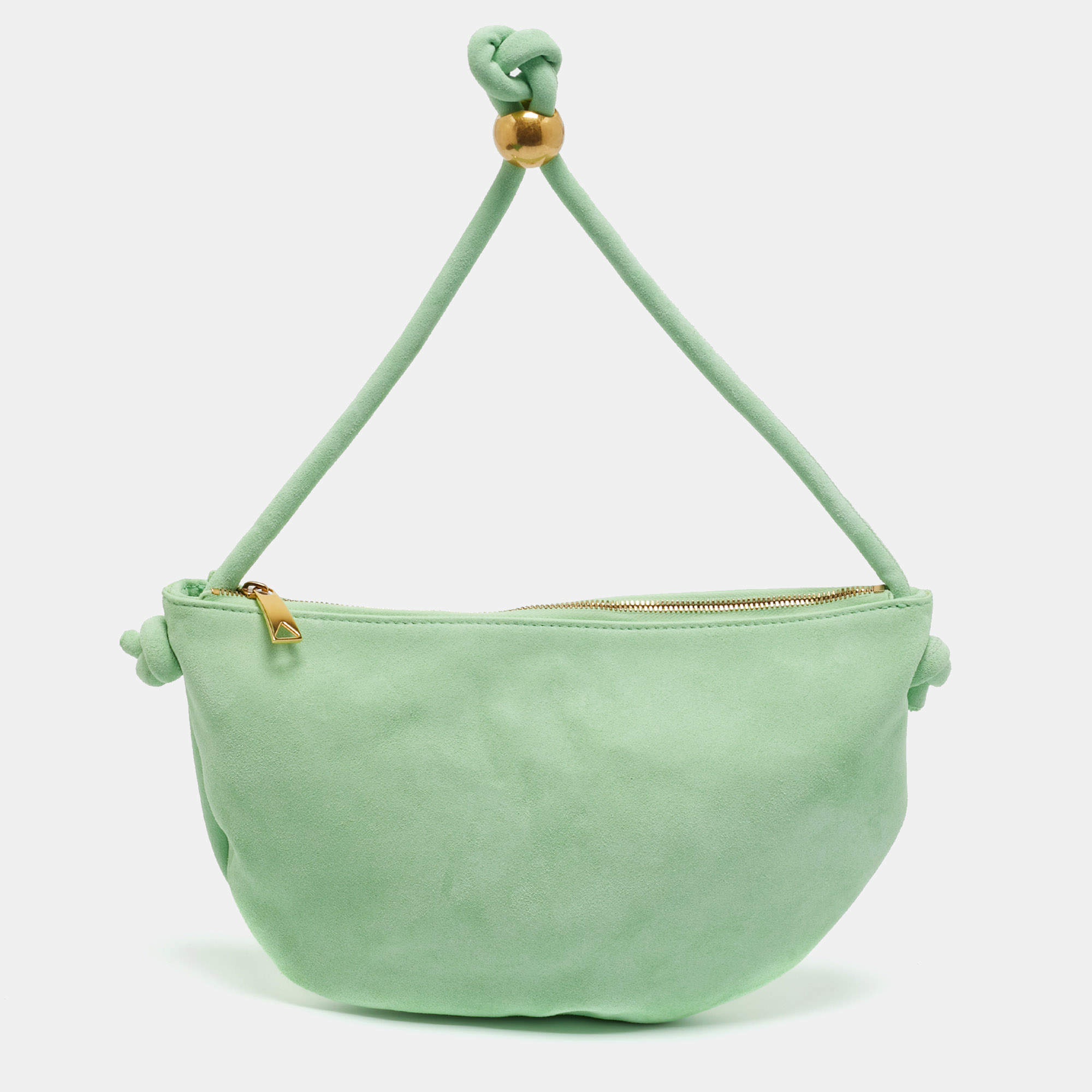 Pre Owned Bottega Veneta Green Suede Small Turn Pouch