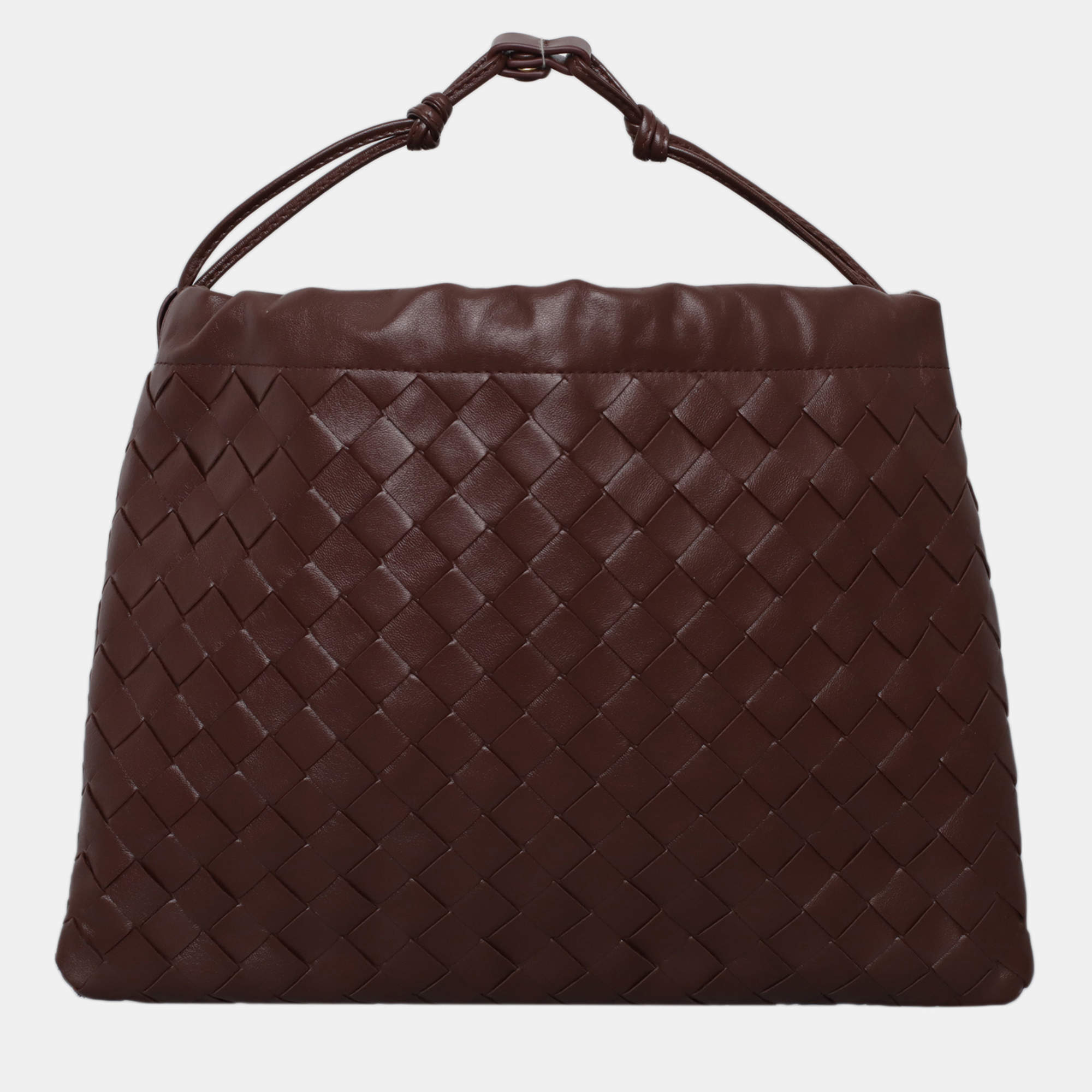 مملوكة مسبقًا Bottega Veneta Brown Leather Intrecciato Drawstring Clutch