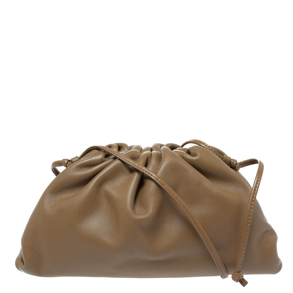 Pre Owned Bottega Veneta Tan Leather Mini Clutch Bag