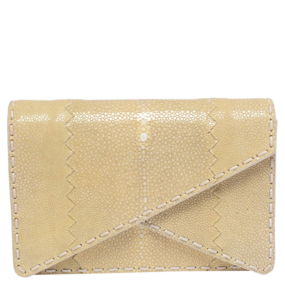 Pre Owned Bottega Veneta Beige Stingray Envelope Clutch