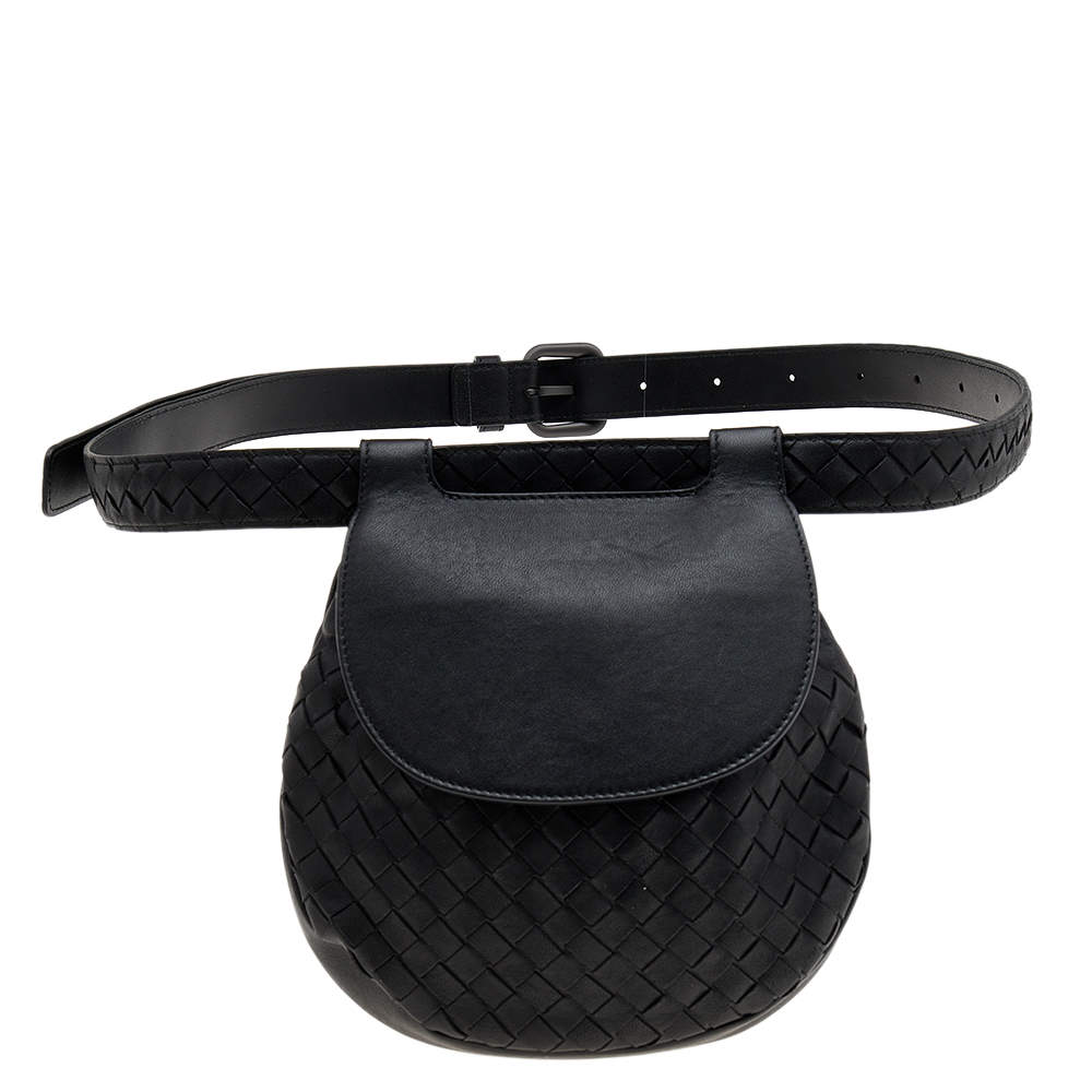 Pre Owned Bottega Veneta Black Intrecciato Leather Belt Bag