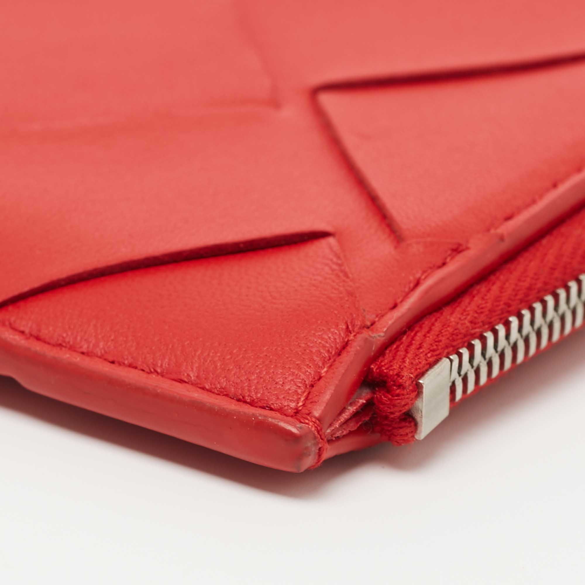 Bottega Veneta Red Intrecciato Leather Half Zip Wallet Bottega