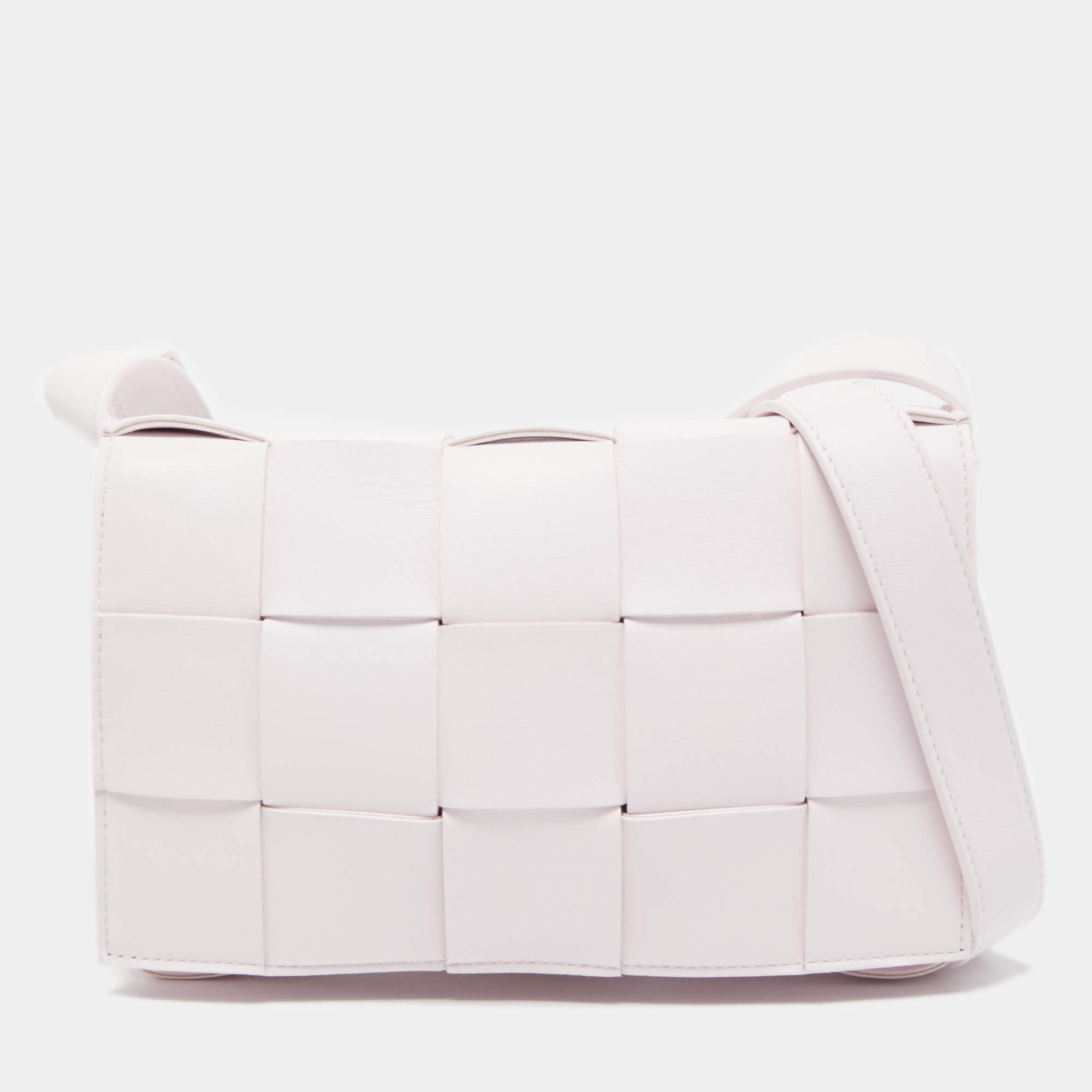 Pre Owned Bottega Veneta Light Pink Intrecciato Leather Cassette Shoulder Bag