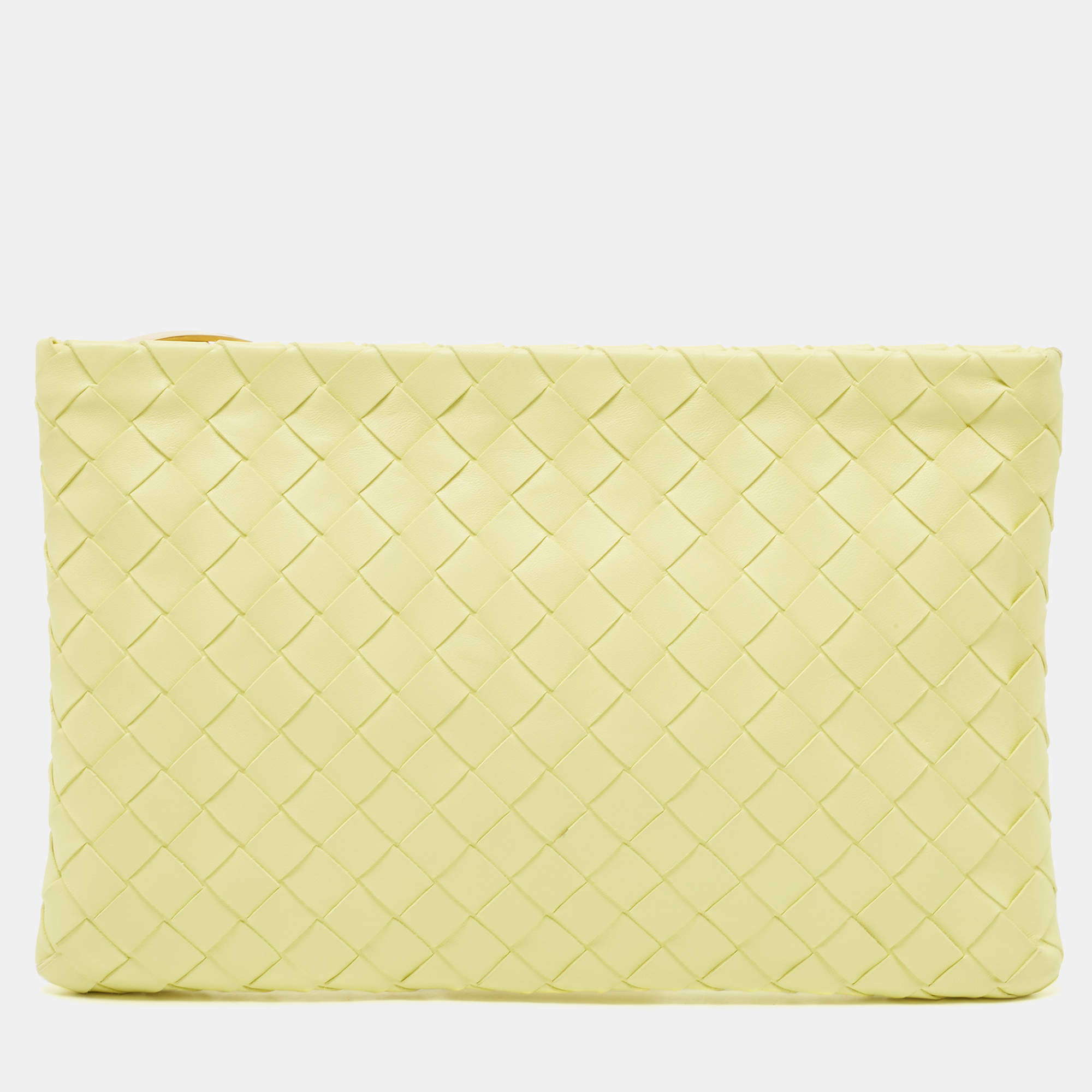 Pre Owned Bottega Veneta Neon Intrecciato Leather Zip Pouch
