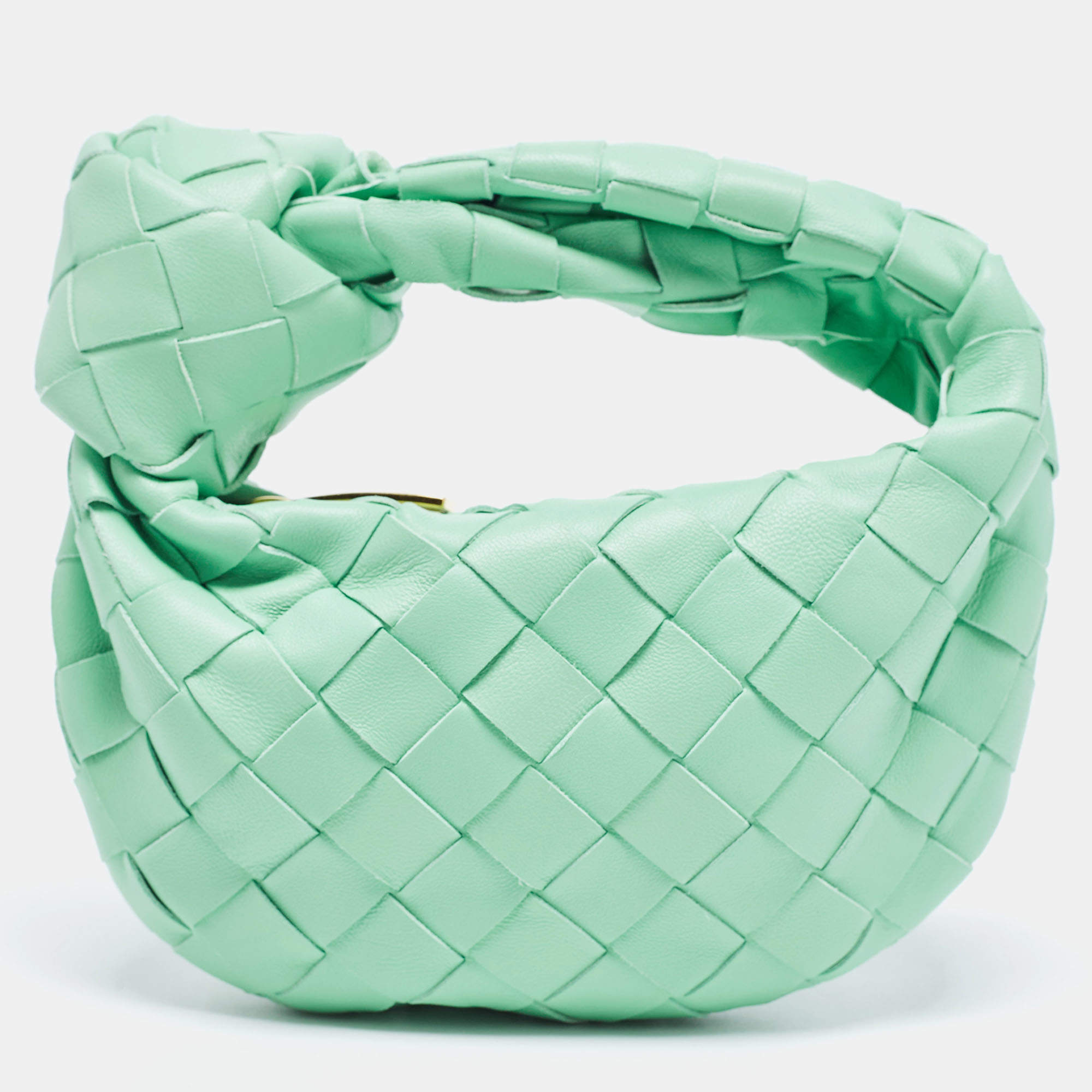 Pre Owned Bottega Veneta Mint Green Intrecciato Leather Candy Jodie Bag