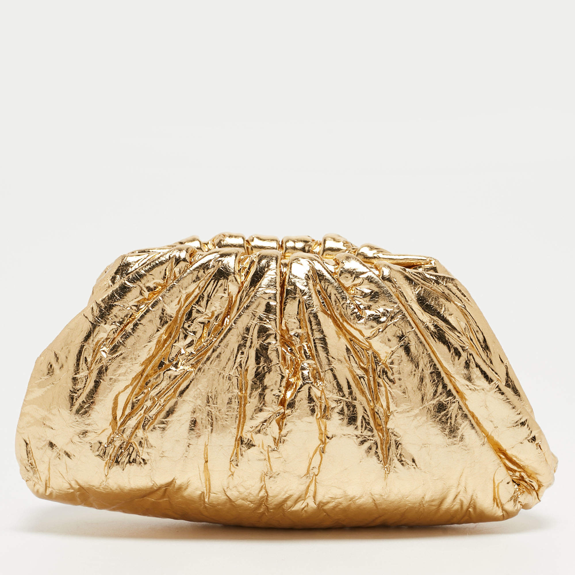 Pre Owned Bottega Veneta Metallic Gold Leather The Pouch Coin Purse