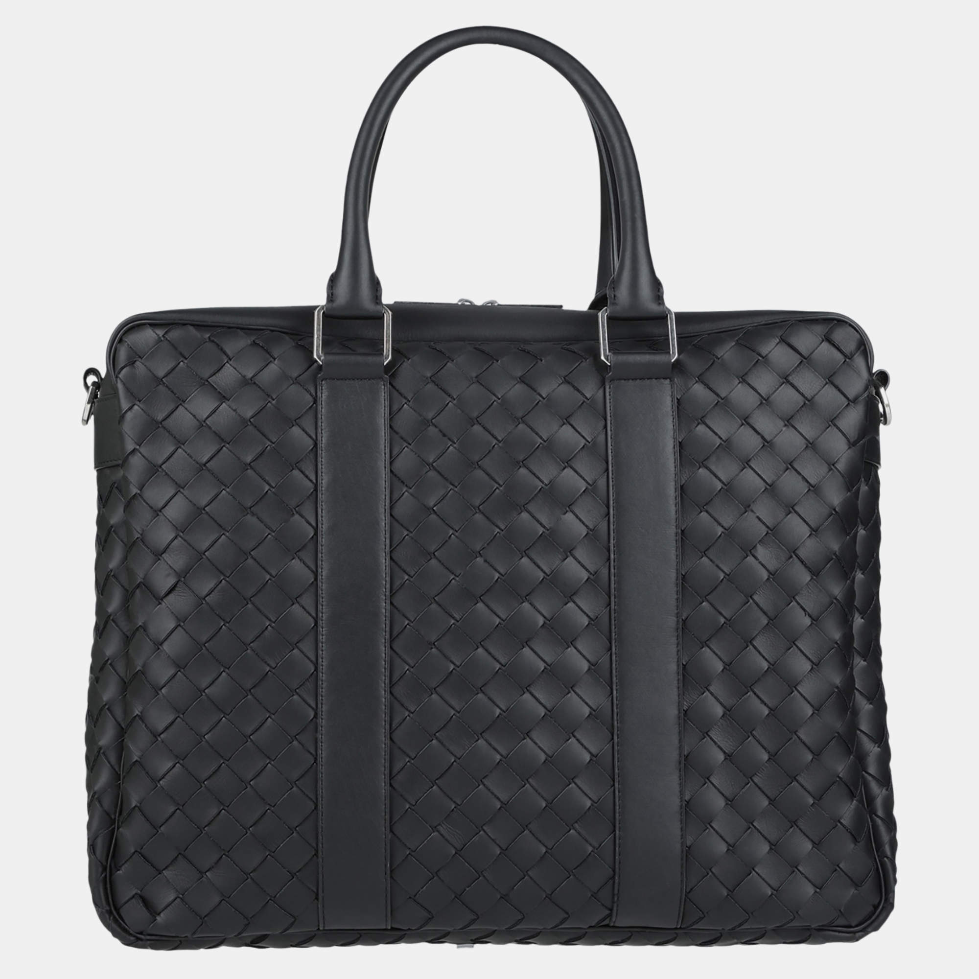 Pre Owned Bottega Veneta Black Intrecciato Leather Laptop Bag