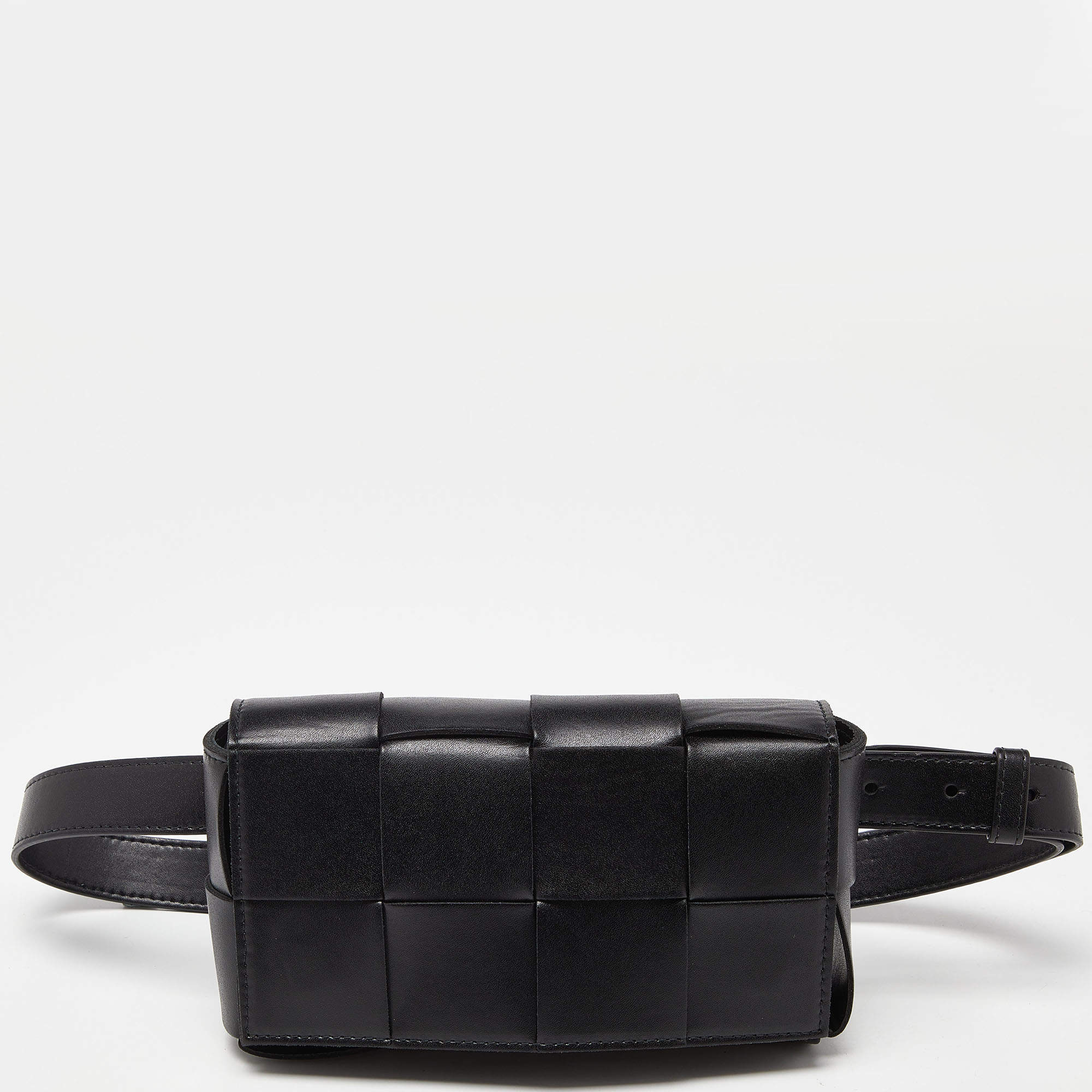 Pre Owned Bottega Veneta Black Intrecciato Leather Mini Cassette Belt Bag