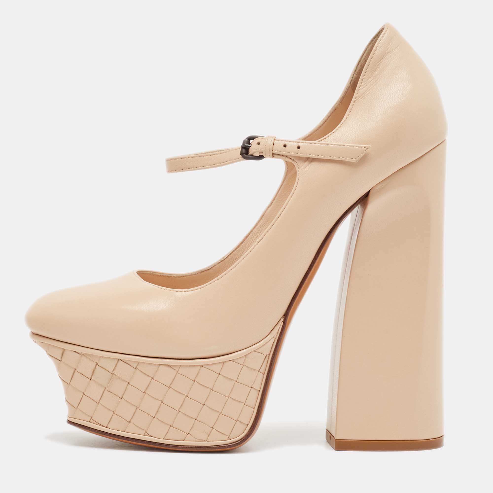 مملوكة مسبقًا Bottega Veneta Beige Leather Mary Jane Pumps Size 38