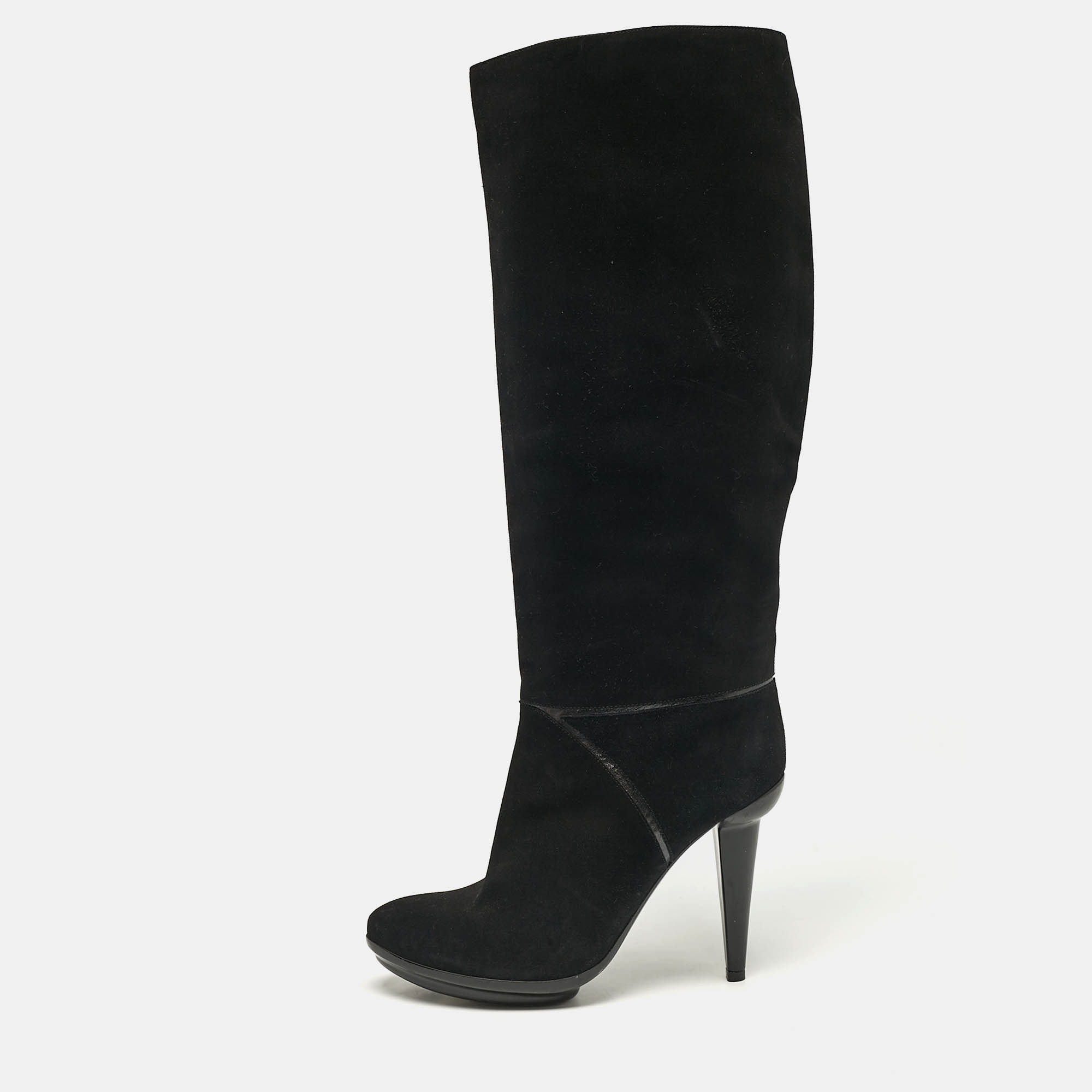 Pre Owned Bottega Veneta Black Suede Knee Length Boots Size 40