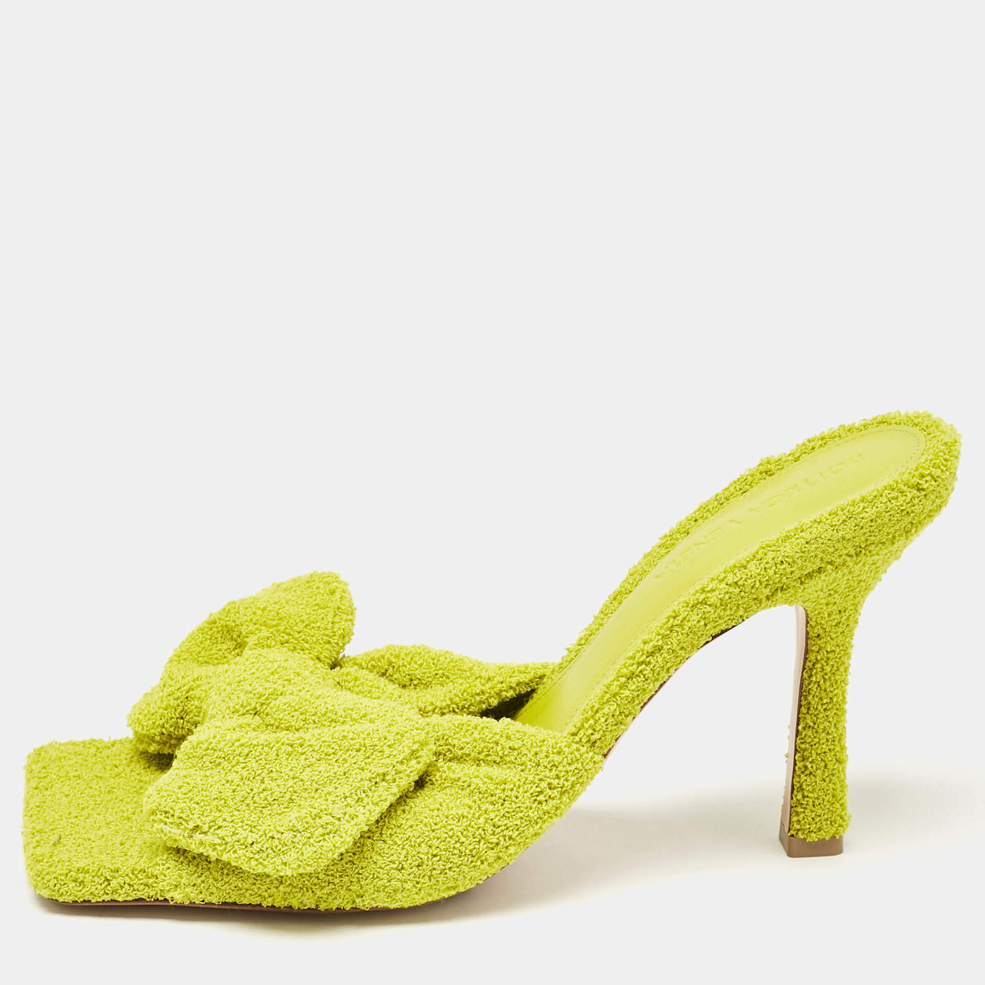 Pre Owned Bottega Veneta Green Terry Fabric Bow Slide Sandals Size 38